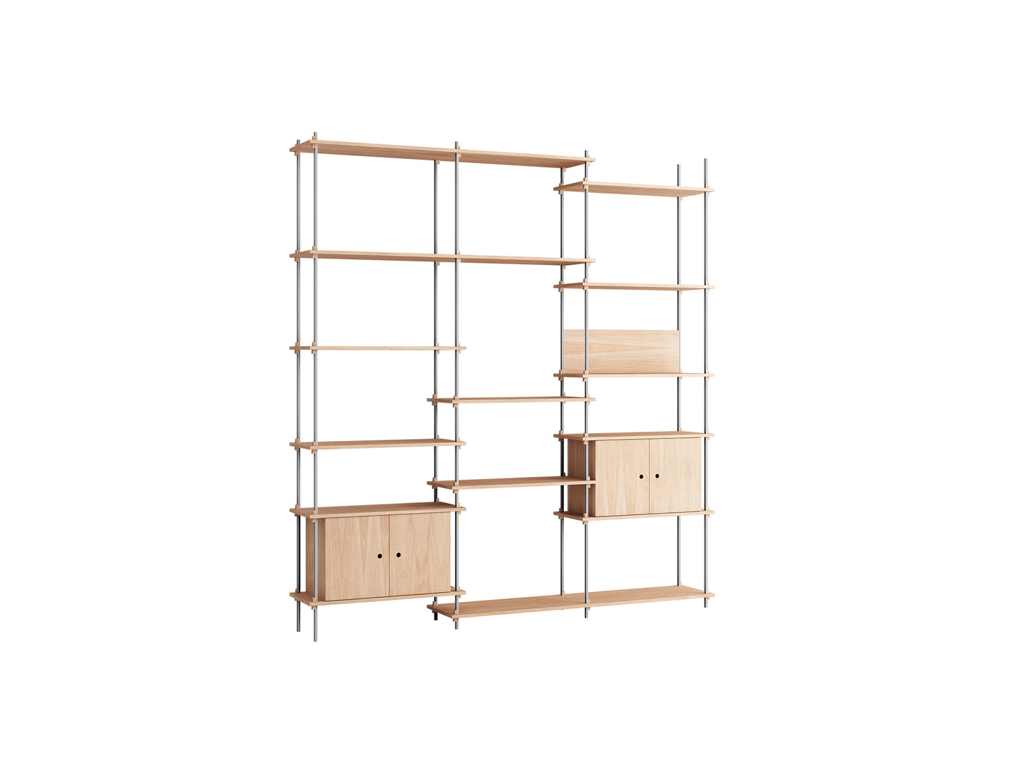 Shelving System Sets (255 cm) by Moebe / S.255.3.B / Stainless Steel Uprights / Oiled Oak