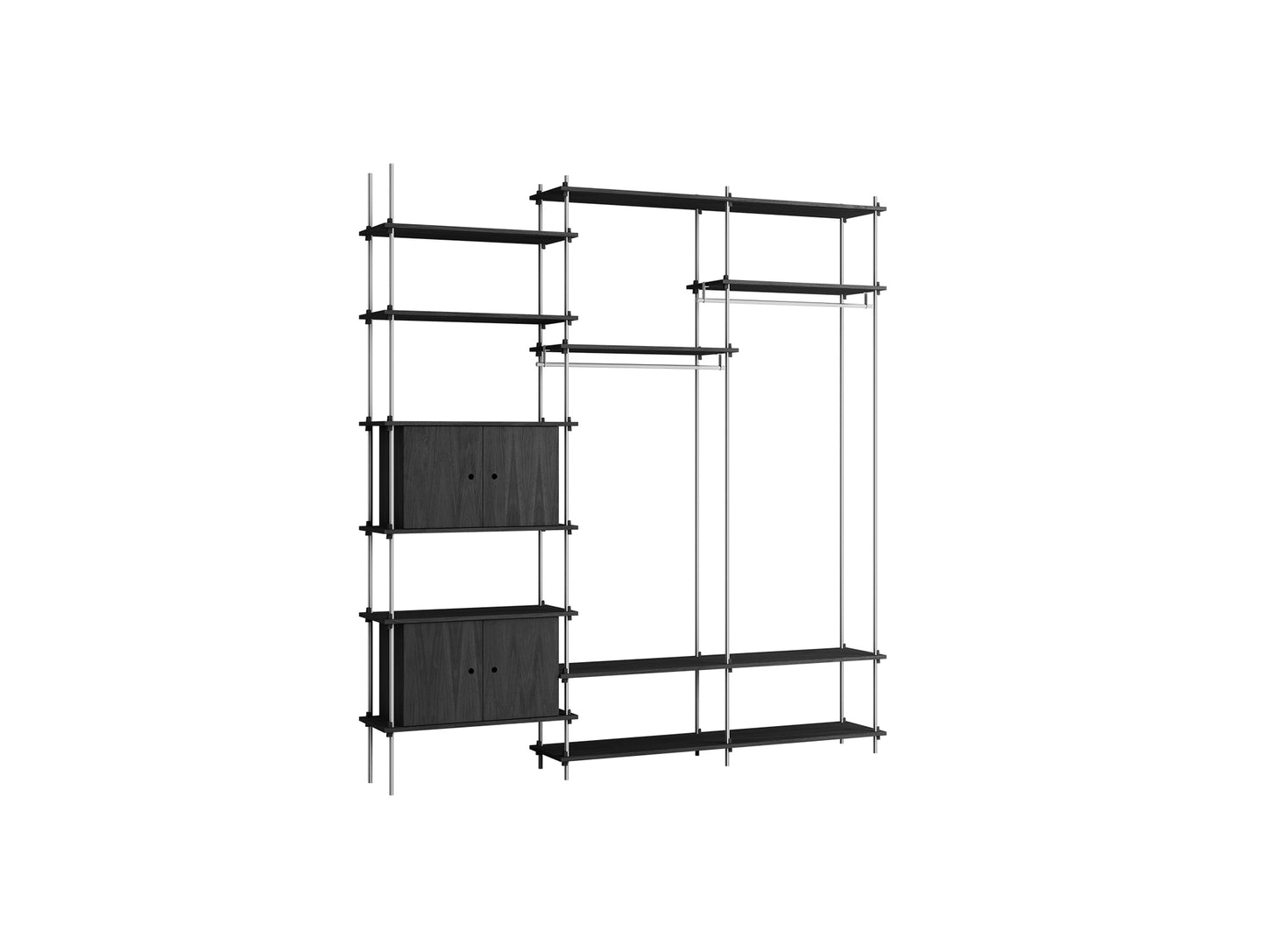 Shelving System Sets (255 cm) by Moebe / S.255.3.C / Stainless Steel Uprights / Black Painted Oak