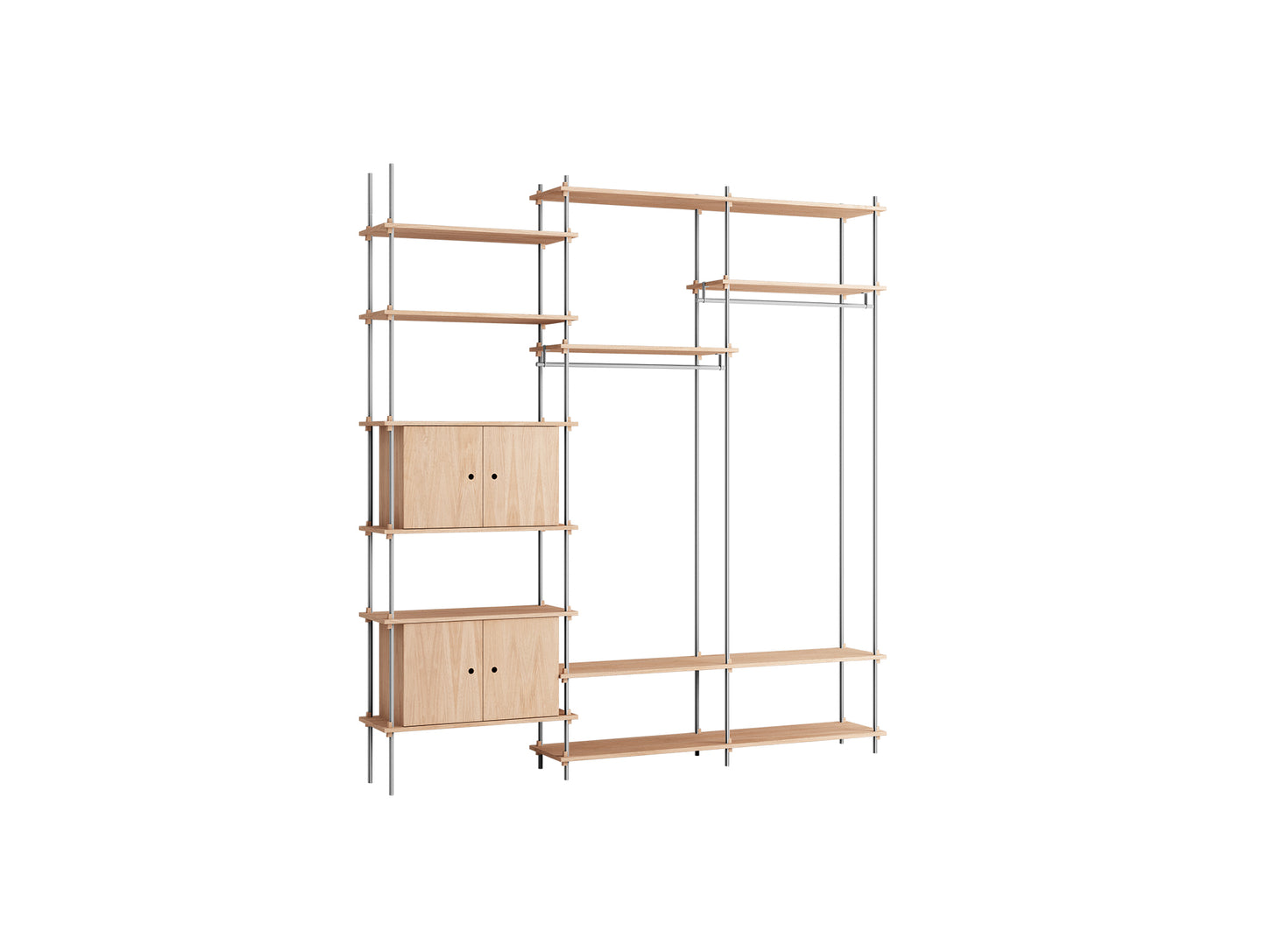 Shelving System Sets (255 cm) by Moebe / S.255.3.C / Stainless Steel Uprights / Oiled Oak