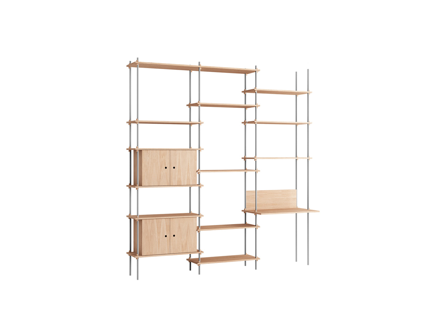 Shelving System Sets (255 cm) by Moebe / S.255.3.D / Stainless Steel Uprights / Oiled Oak
