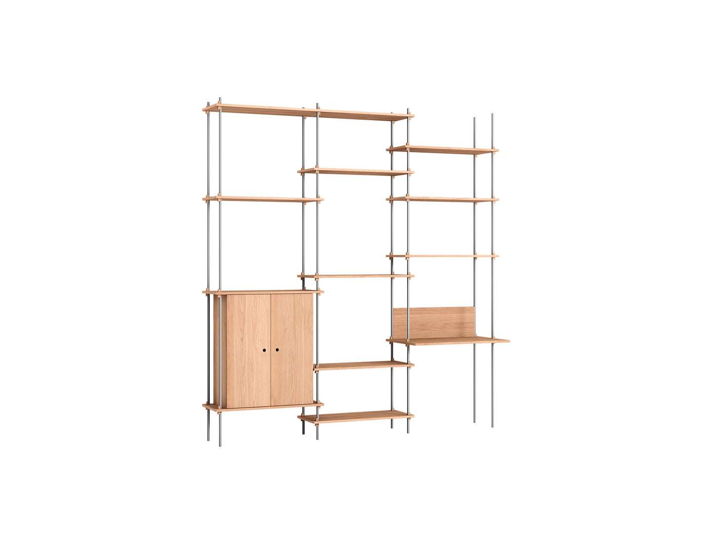 Shelving System Sets (255 cm) by Moebe / S.255.3.E / Stainless Steel Uprights / Oiled Oak