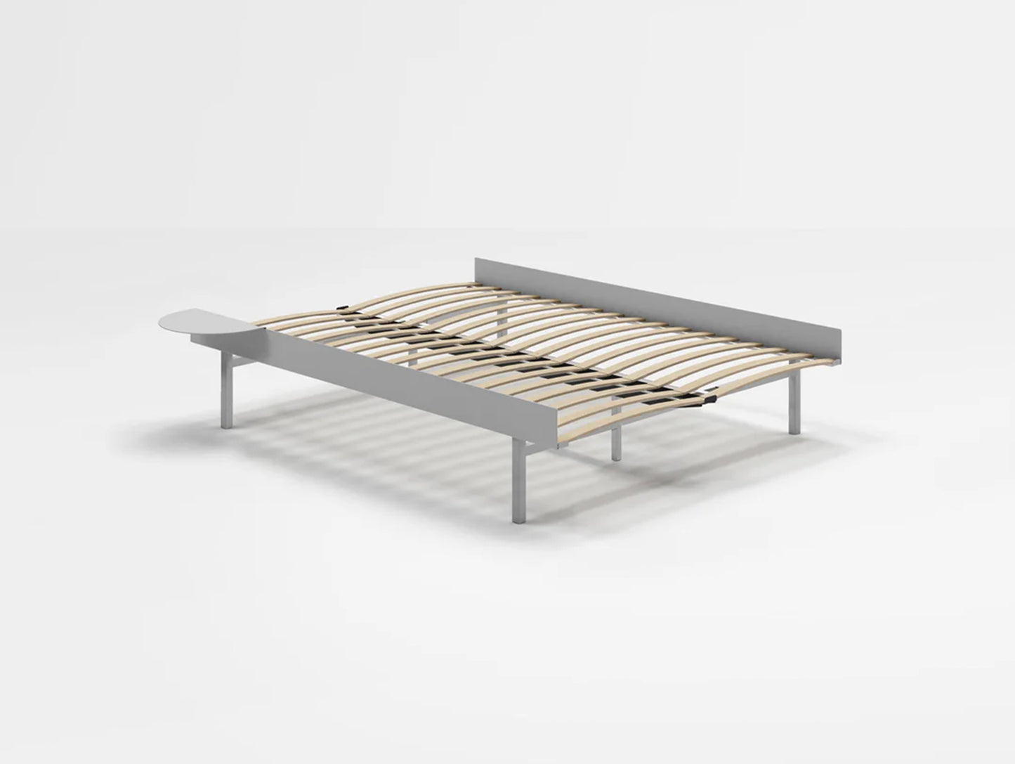 Bed 90 - 180 cm (High) - Stainless Steel by Moebe / Bed Frame with 140cm wide Slats / 1 Side Table