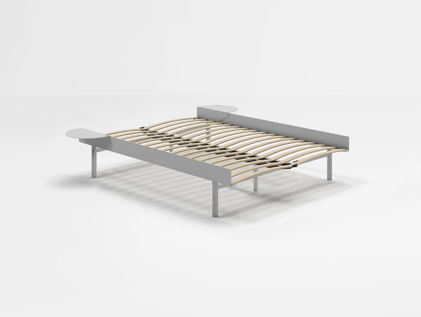 Bed 90 - 180 cm (High) - Stainless Steel by Moebe / Bed Frame with 140cm wide Slats / 2 Side Tables