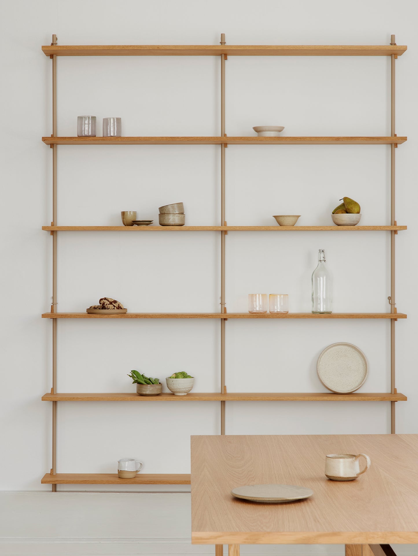 Wall Shelving System Sets (200 cm) by Moebe - WS.200.2.B / Warm Grey Uprights / Oiled Oak