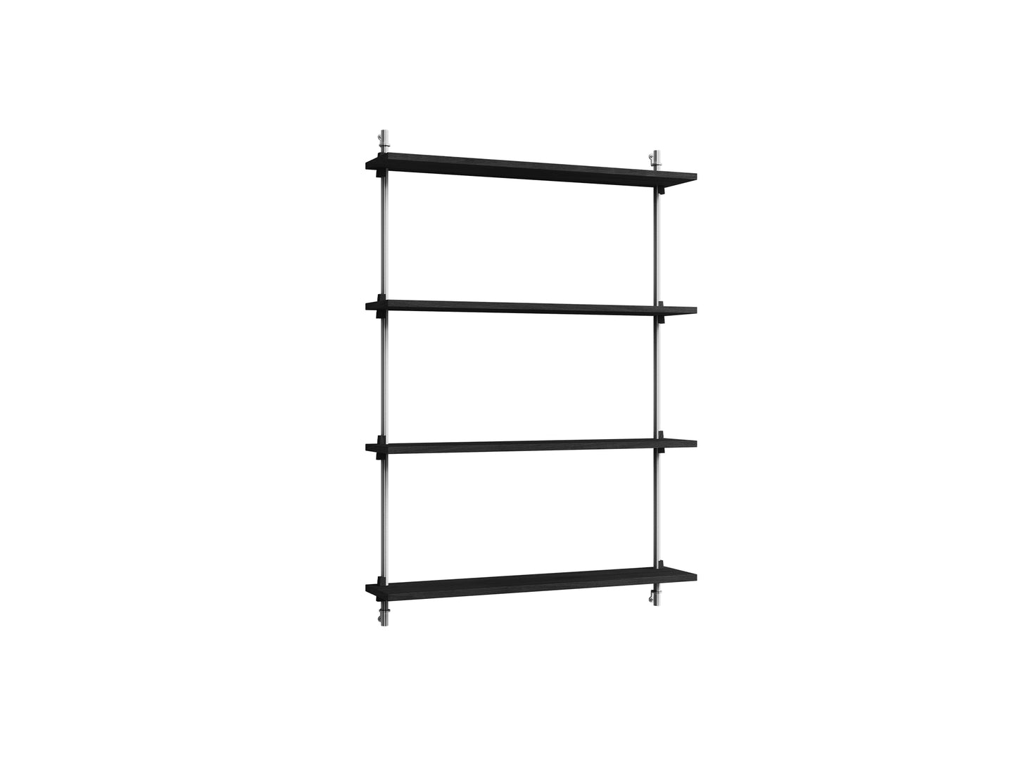 Wall Shelving System Sets (115 cm) by Moebe - WS.115.1 / Stainless Steel Uprights / Black Painted Oak