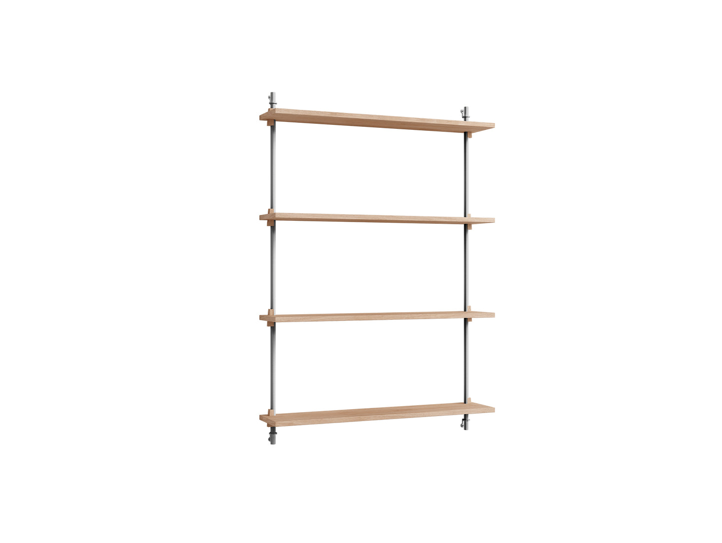 Wall Shelving System Sets (115 cm) by Moebe - WS.115.1 / Stainless Steel Uprights / Oiled Oak