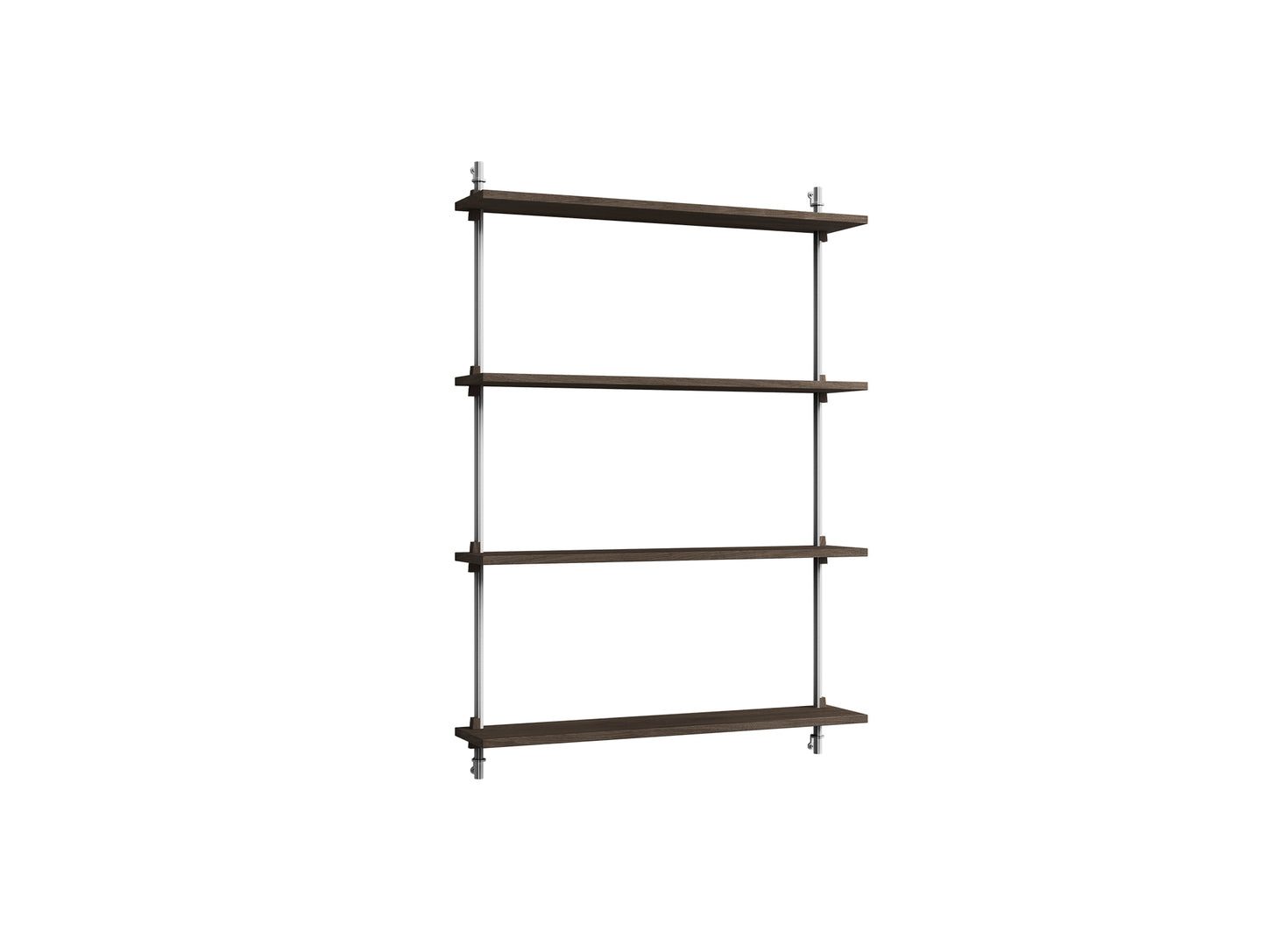 Wall Shelving System Sets (115 cm) by Moebe - WS.115.1 / Stainless Steel Uprights / Smoked Oak