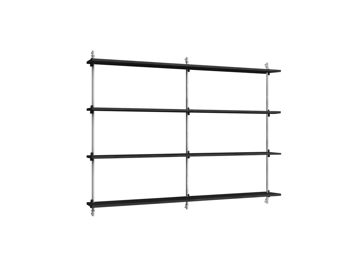 Wall Shelving System Sets (115 cm) by Moebe - WS.115.2.B / Stainless Steel Uprights / Black Painted Oak