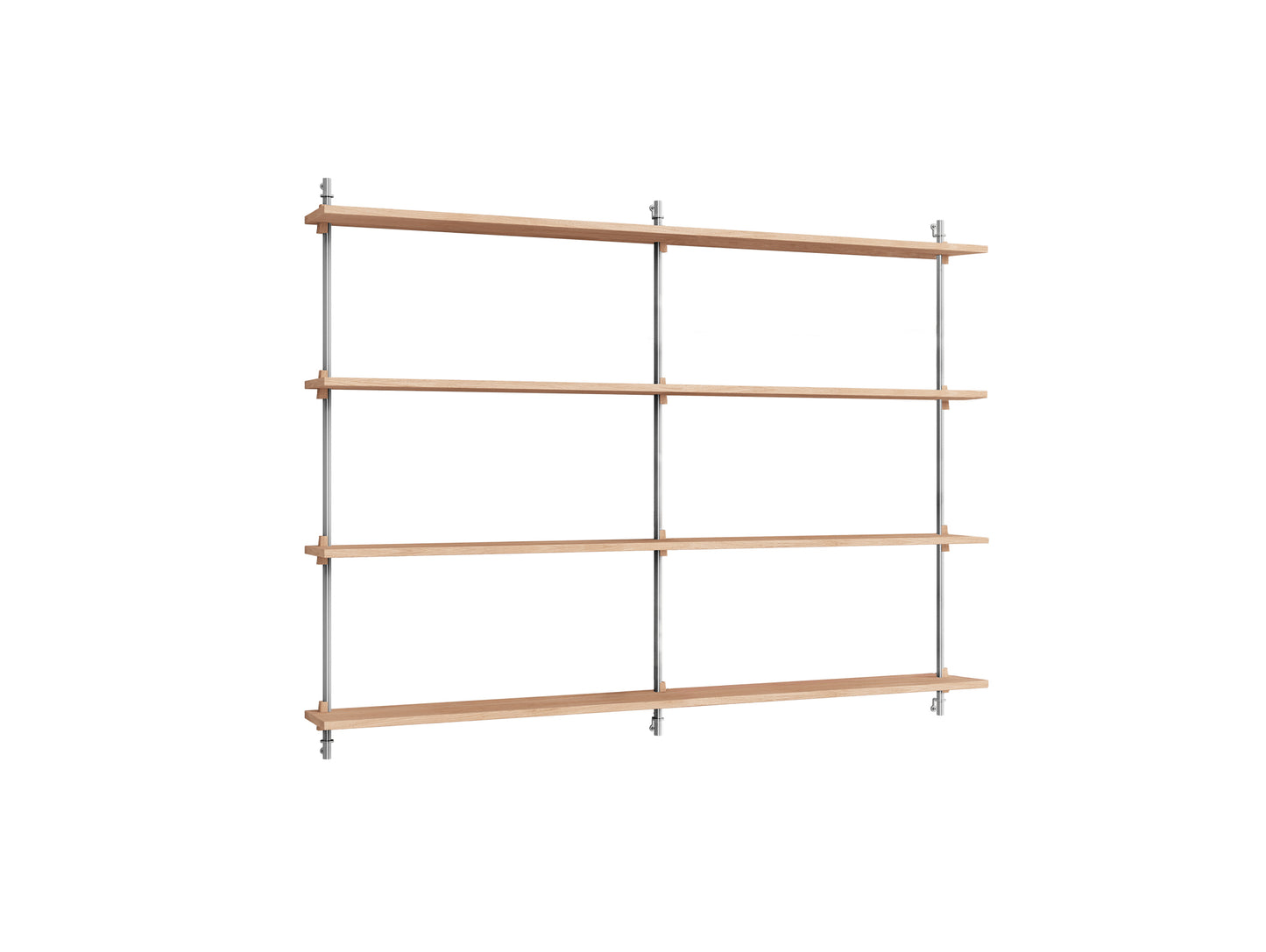 Wall Shelving System Sets (115 cm) by Moebe - WS.115.2.B / Stainless Steel Uprights / Oiled Oak
