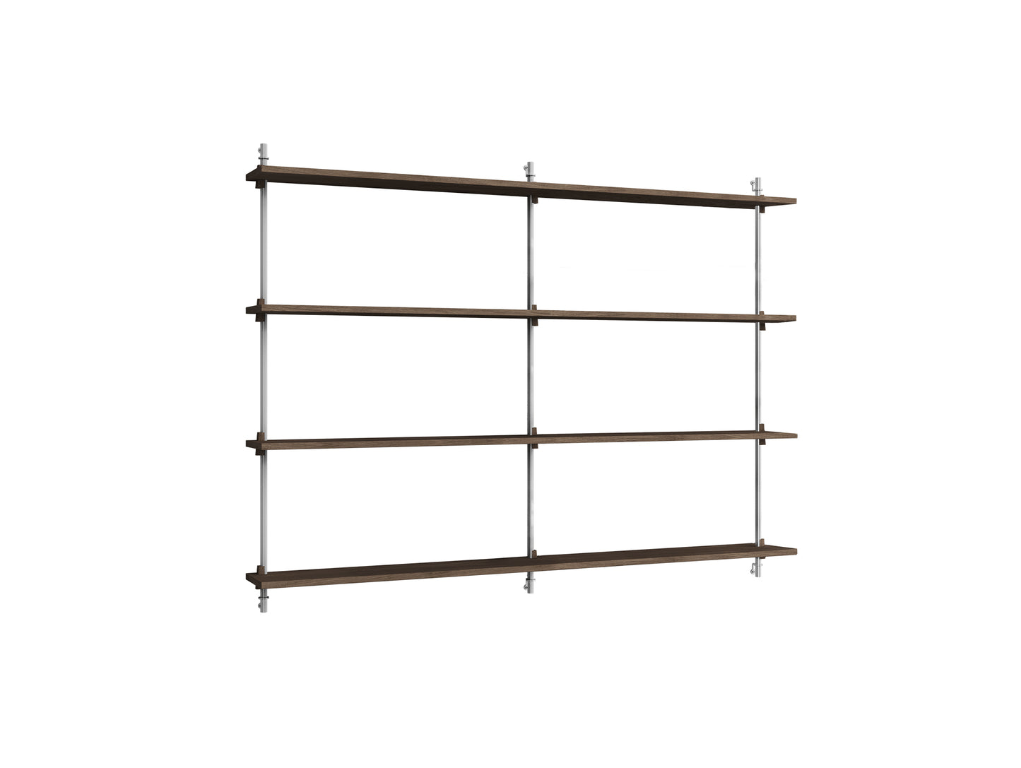 Wall Shelving System Sets (115 cm) by Moebe - WS.115.2.B / Stainless Steel Uprights / Smoked Oak