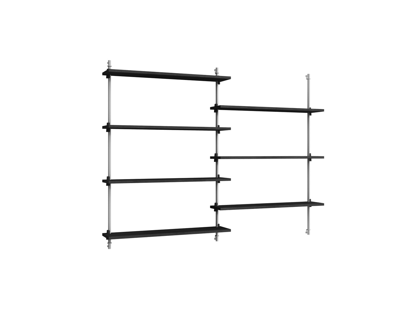Wall Shelving System Sets (115 cm) by Moebe - WS.115.2 / Stainless Steel Uprights / Black Painted Oak