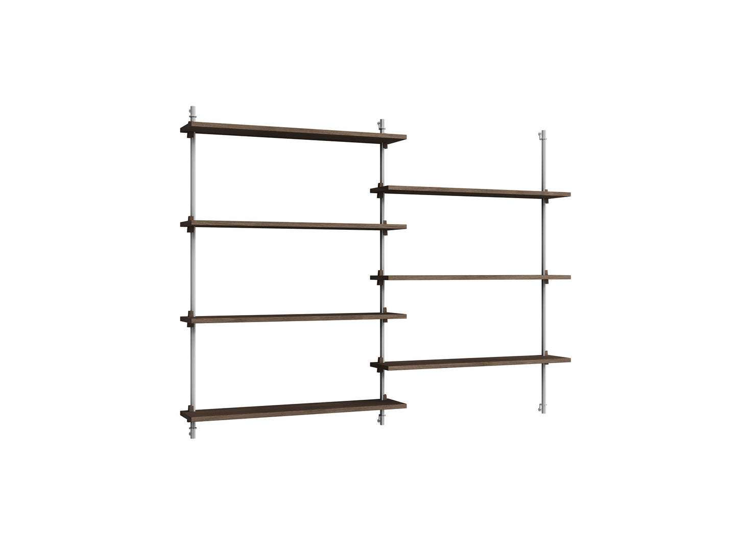 Wall Shelving System Sets (115 cm) by Moebe - WS.115.2 / Stainless Steel Uprights / Smoked Oak