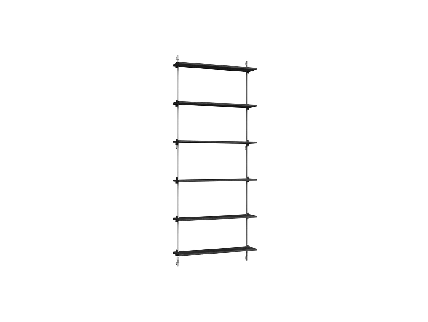 Wall Shelving System Sets (200 cm) by Moebe - WS.200.1 / Stainless Steel Uprights / Black Painted Oak