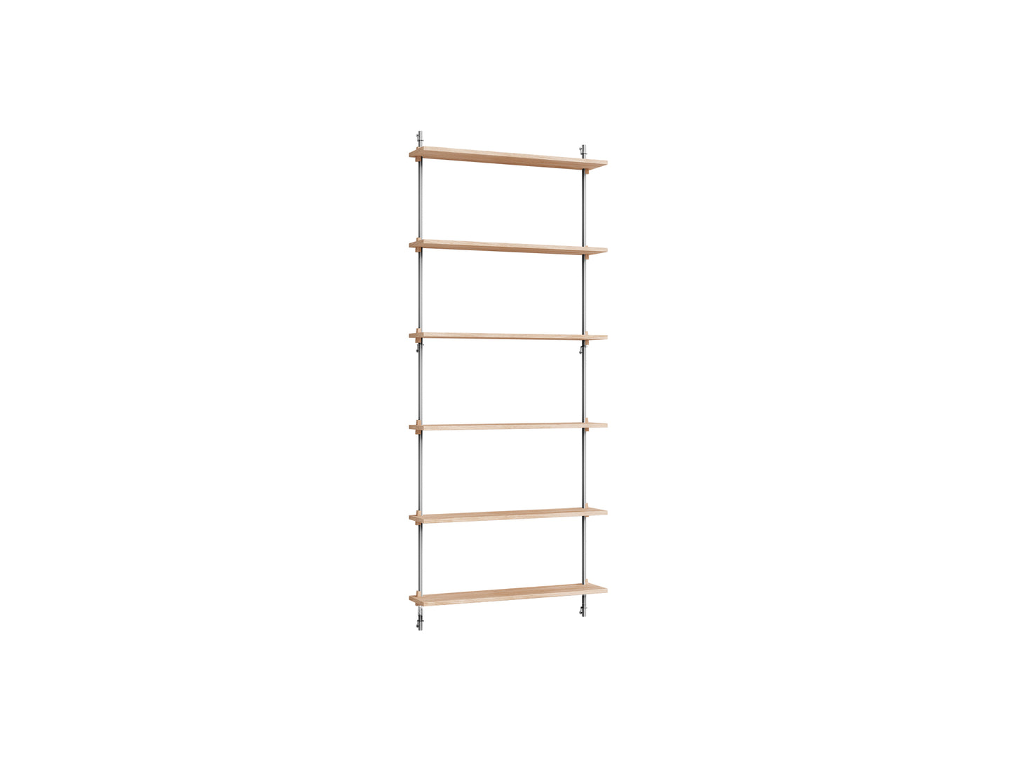 Wall Shelving System Sets (200 cm) by Moebe - WS.200.1 / Stainless Steel Uprights / Oiled Oak