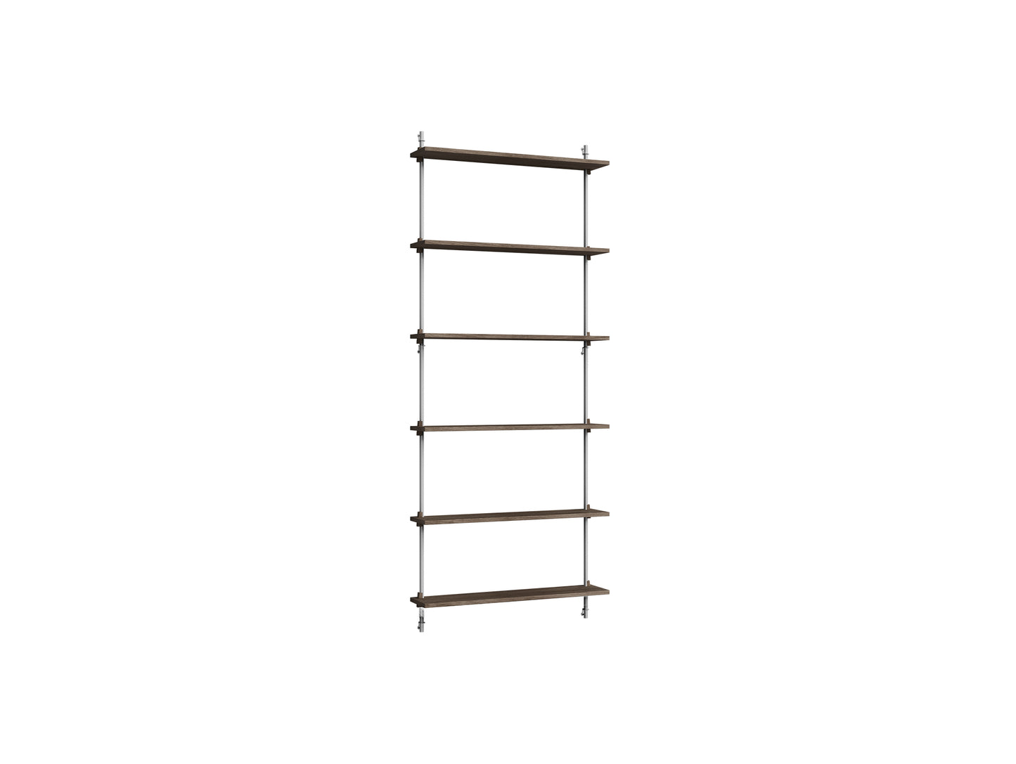 Wall Shelving System Sets (200 cm) by Moebe - WS.200.1 / Stainless Steel Uprights / Smoked Oak