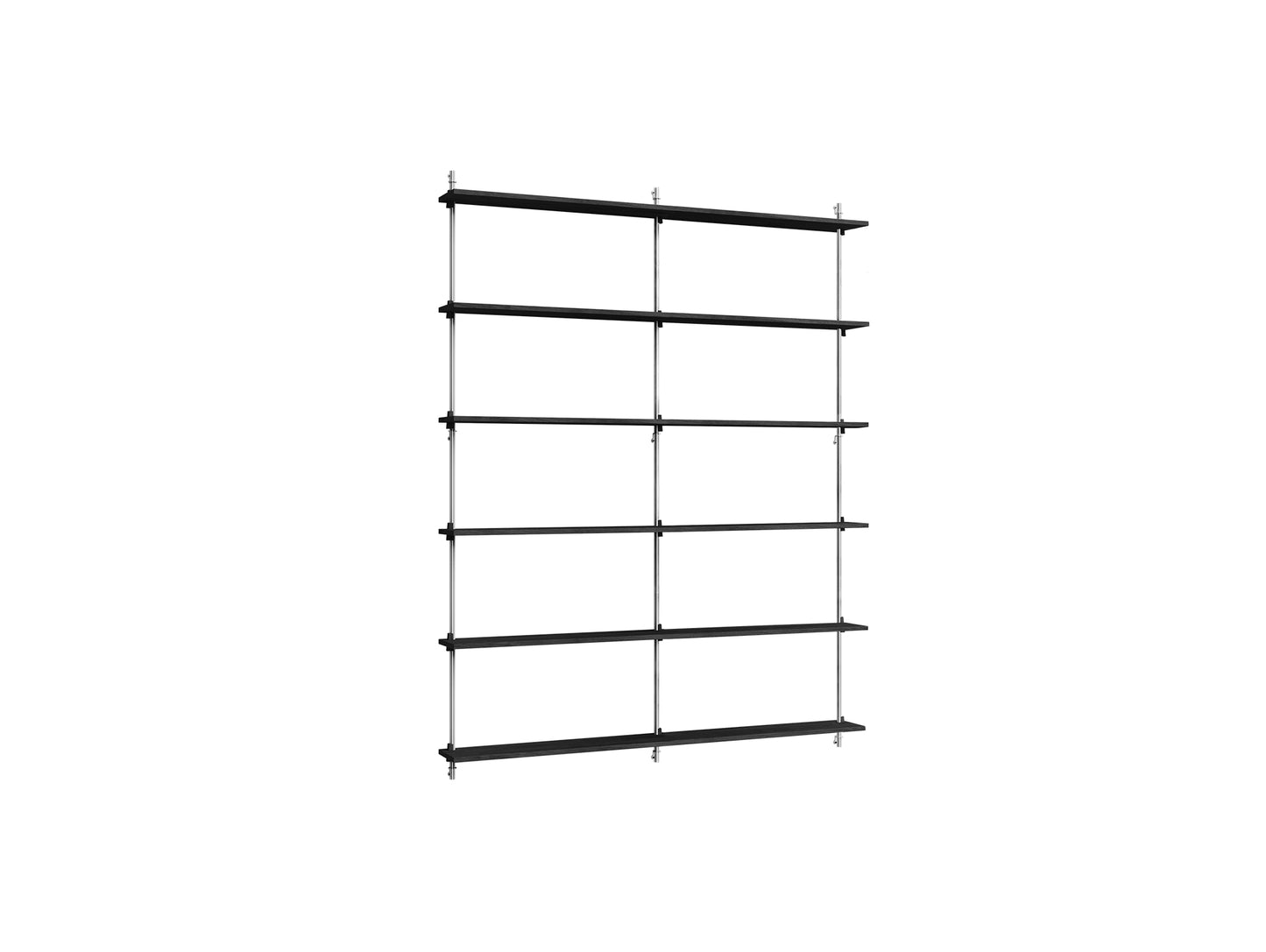 Wall Shelving System Sets (200 cm) by Moebe - WS.200.2.B / Stainless Steel Uprights / Black Painted Oak