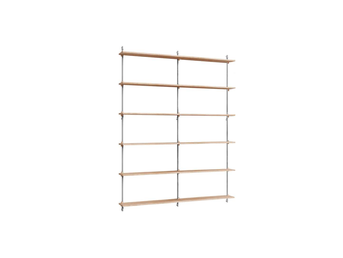 Wall Shelving System Sets (200 cm) by Moebe - WS.200.2.B / Stainless Steel Uprights / Oiled Oak