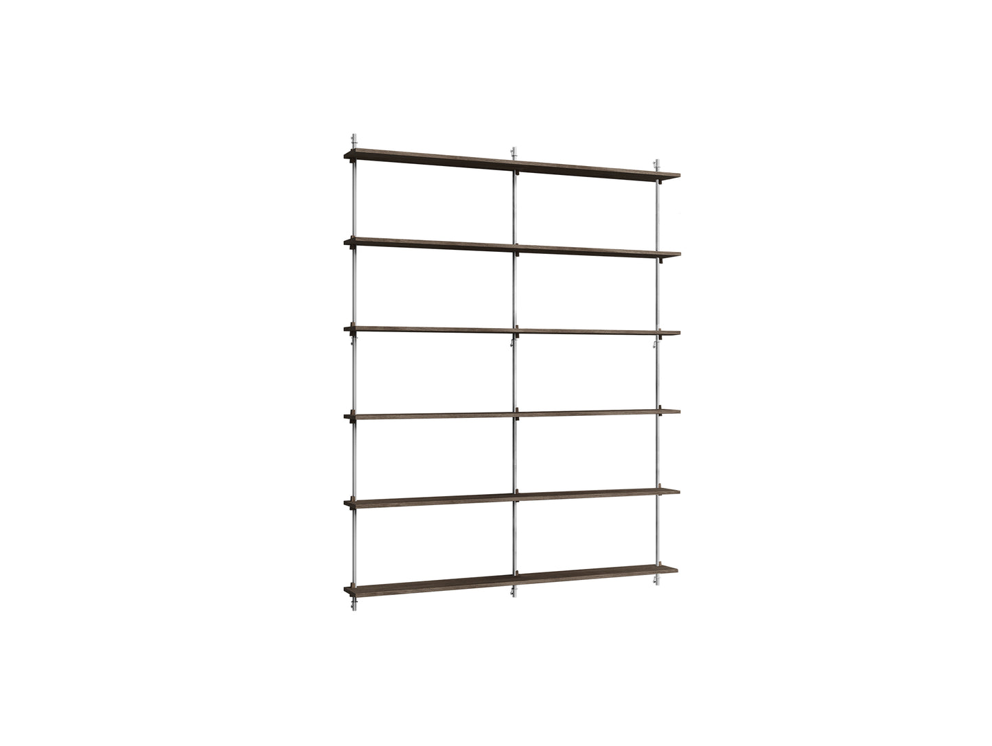 Wall Shelving System Sets (200 cm) by Moebe - WS.200.2.B / Stainless Steel Uprights / Smoked Oak