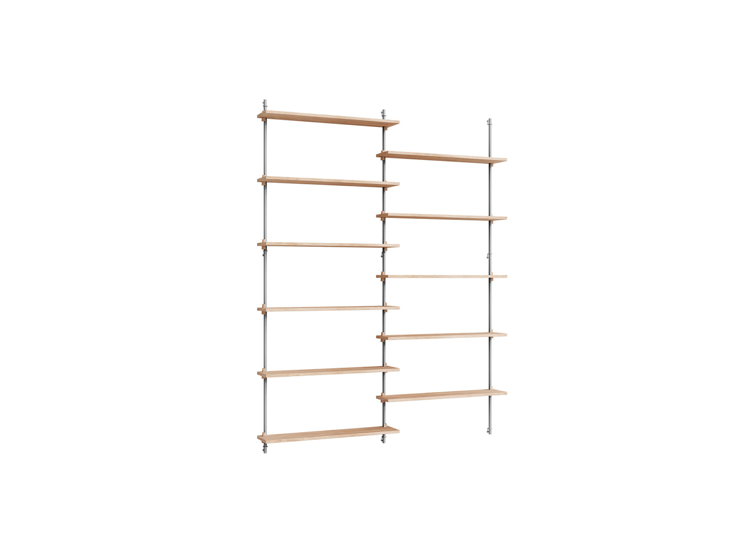 Wall Shelving System Sets (200 cm) by Moebe - WS.200.2 / Stainless Steel Uprights / Oiled Oak