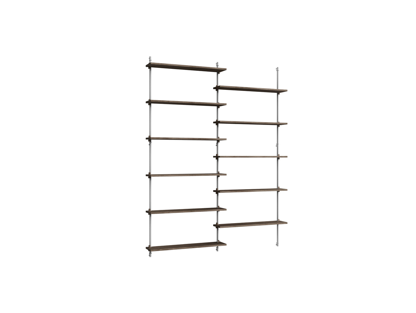 Wall Shelving System Sets (200 cm) by Moebe - WS.200.2 / Stainless Steel Uprights / Smoked Oak