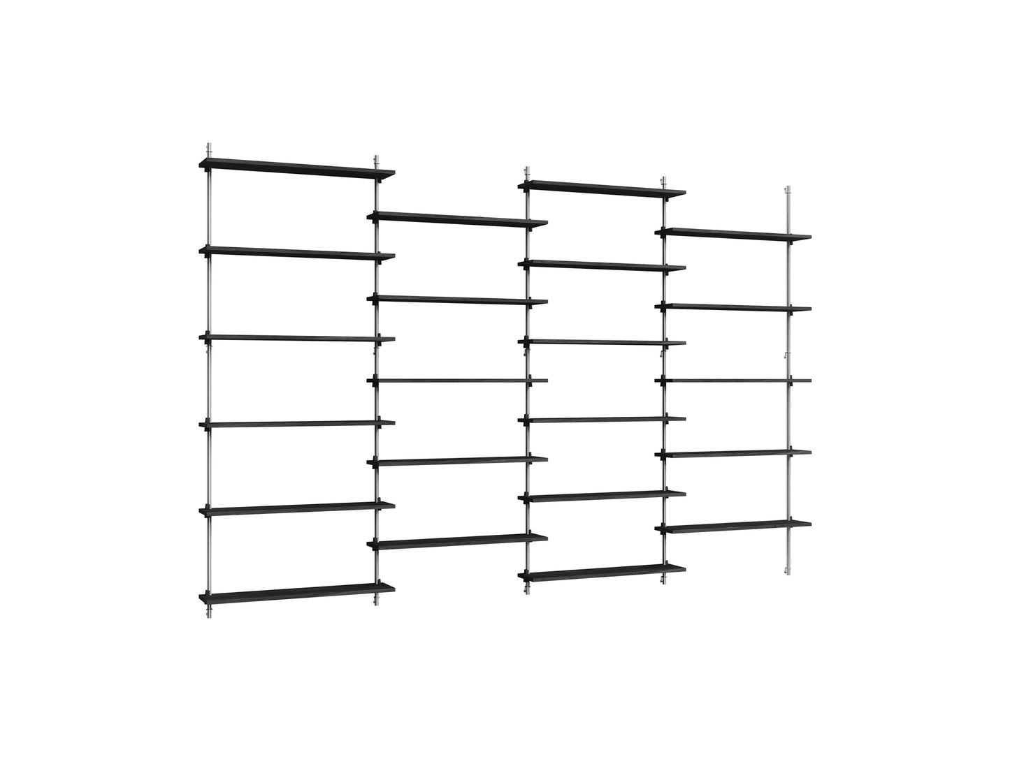 Wall Shelving System Sets (200 cm) by Moebe - WS.200.4 / Stainless Steel Uprights / Black Painted Oak