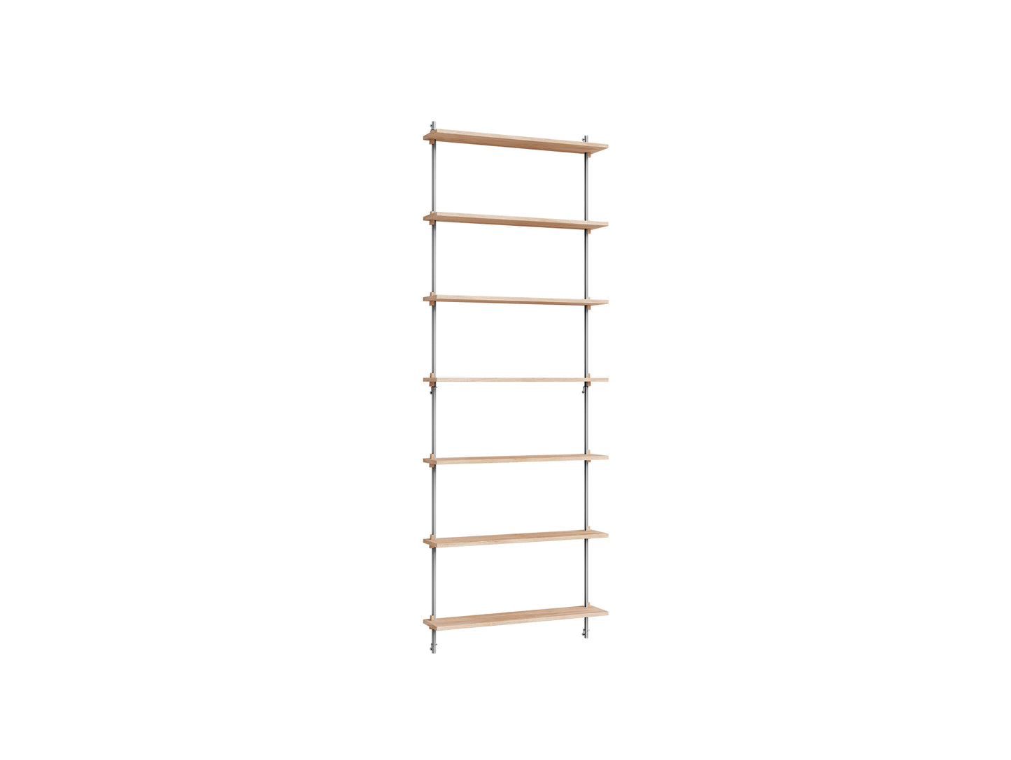 Wall Shelving System Sets (230 cm) by Moebe - WS.230.1 / Stainless Steel Uprights / Oiled Oak