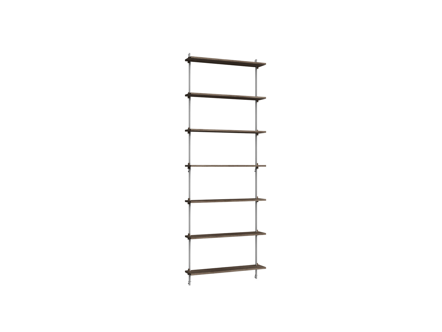 Wall Shelving System Sets (230 cm) by Moebe - WS.230.1 / Stainless Steel Uprights / Smoked Oak