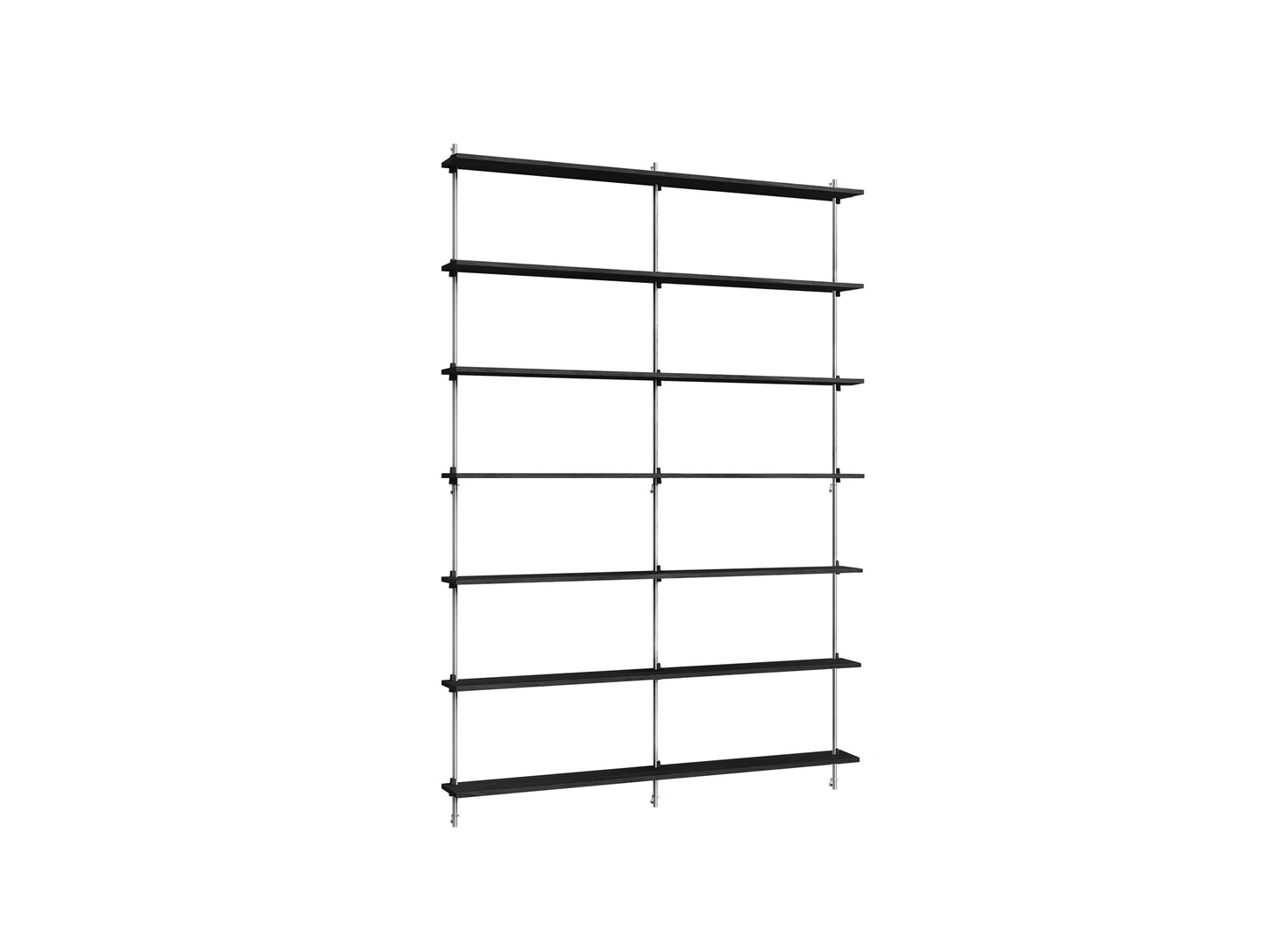 Wall Shelving System Sets (230 cm) by Moebe - WS.230.2.B / Stainless Steel Uprights / Black Painted Oak