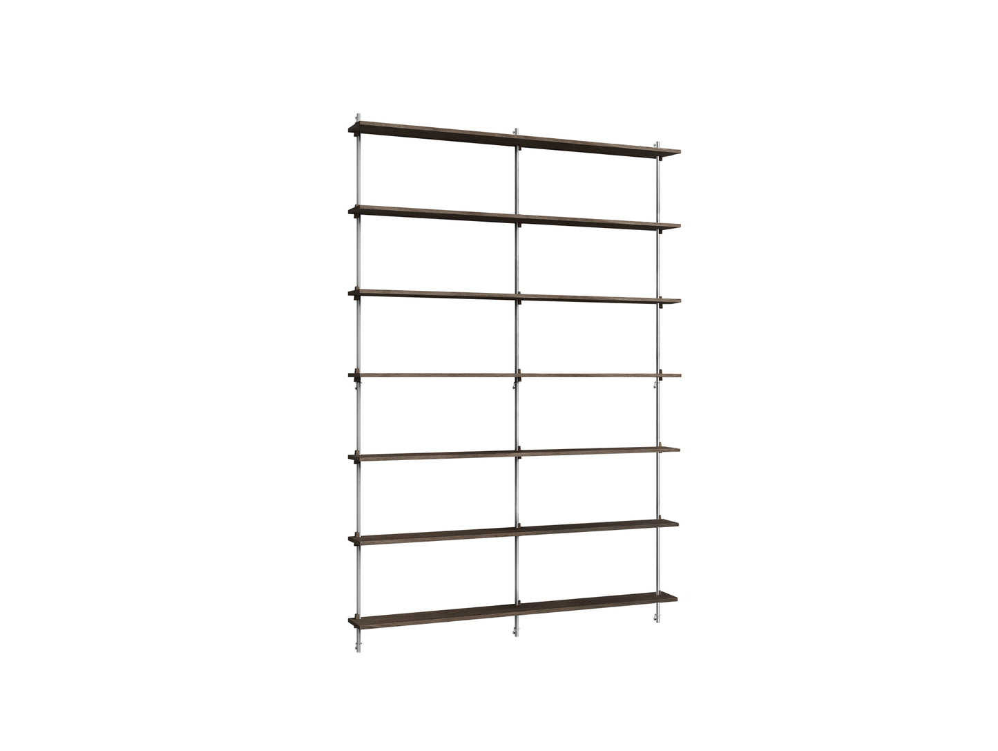 Wall Shelving System Sets (230 cm) by Moebe - WS.230.2.B / Stainless Steel Uprights / Smoked Oak