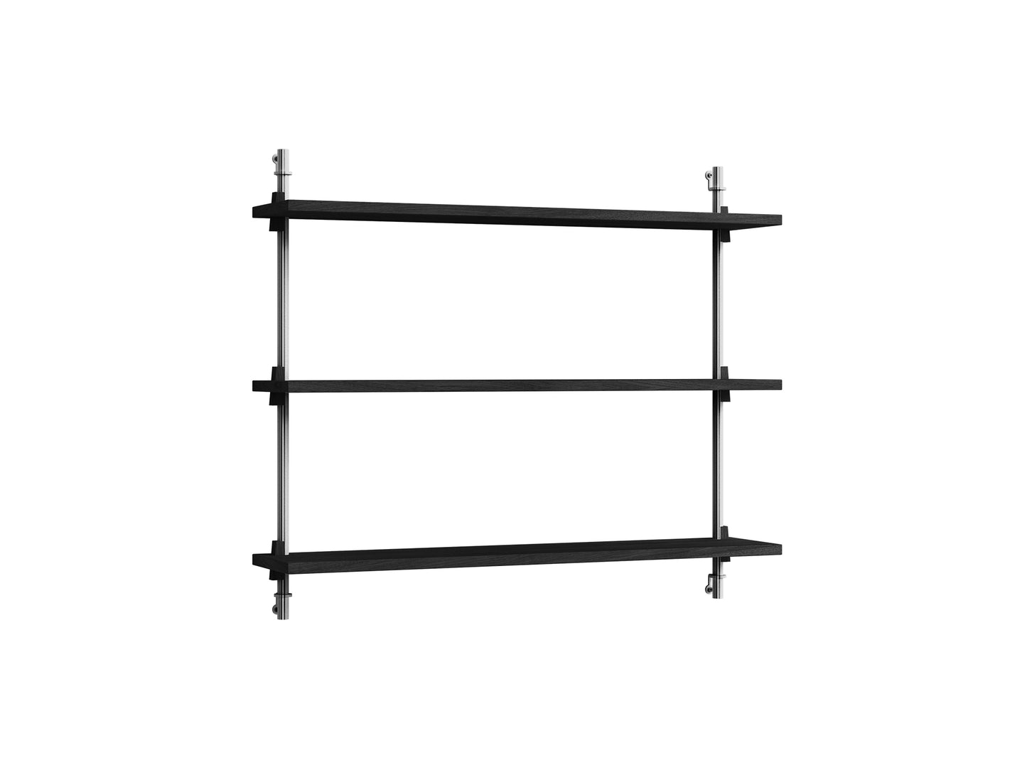 Wall Shelving System Sets WS.65.1 by Moebe - Stainless Steel Uprights / Black Painted Oak