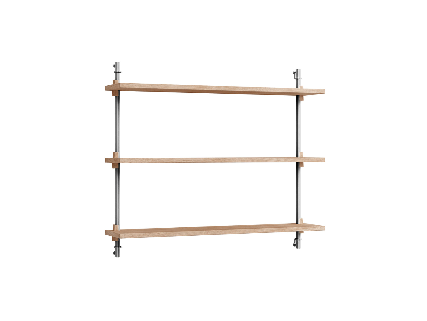 Wall Shelving System Sets WS.65.1 by Moebe - Stainless Steel Uprights / Oiled Oak