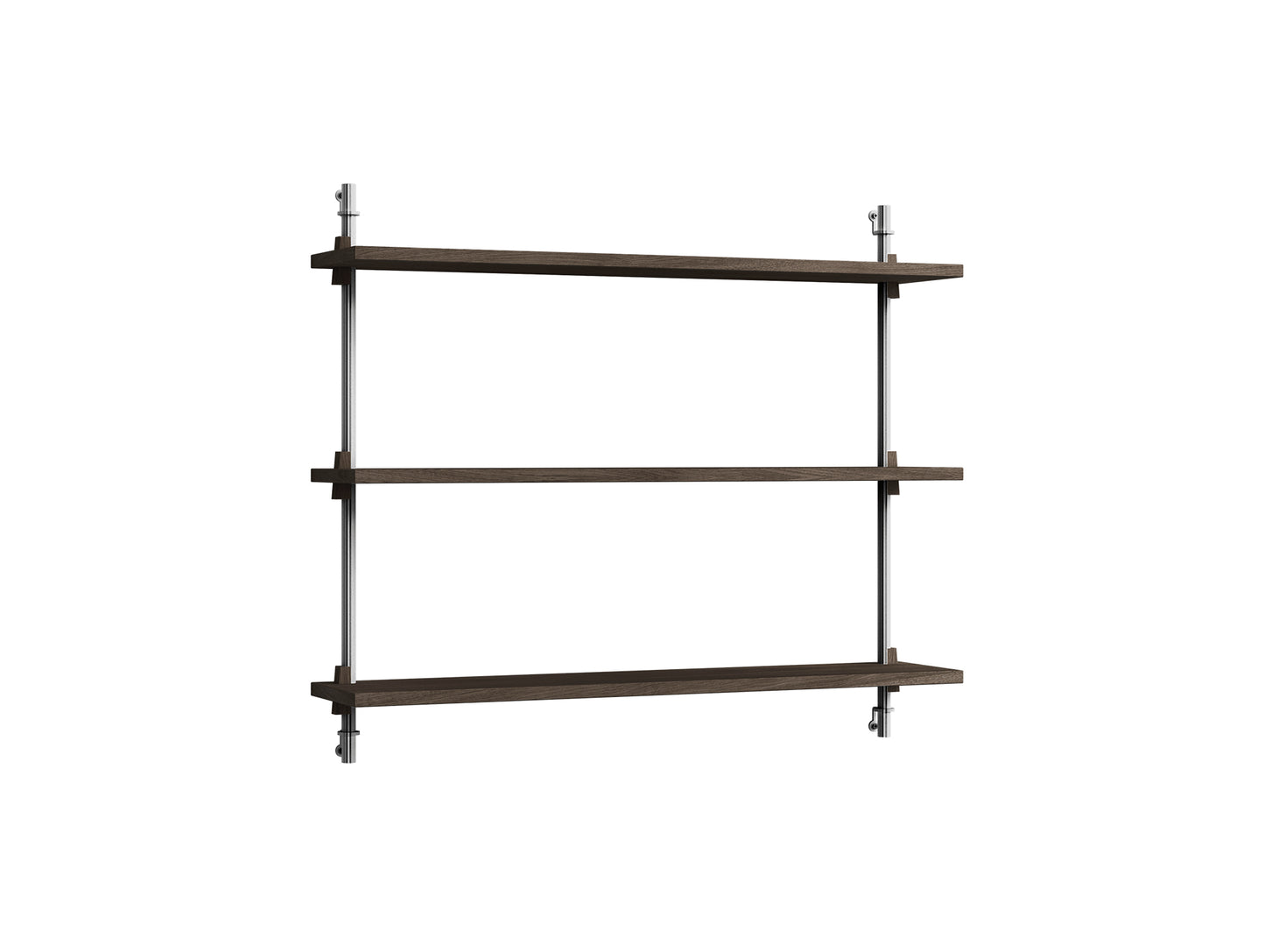 Wall Shelving System Sets WS.65.1 by Moebe - Stainless Steel Uprights / Smoked Oak