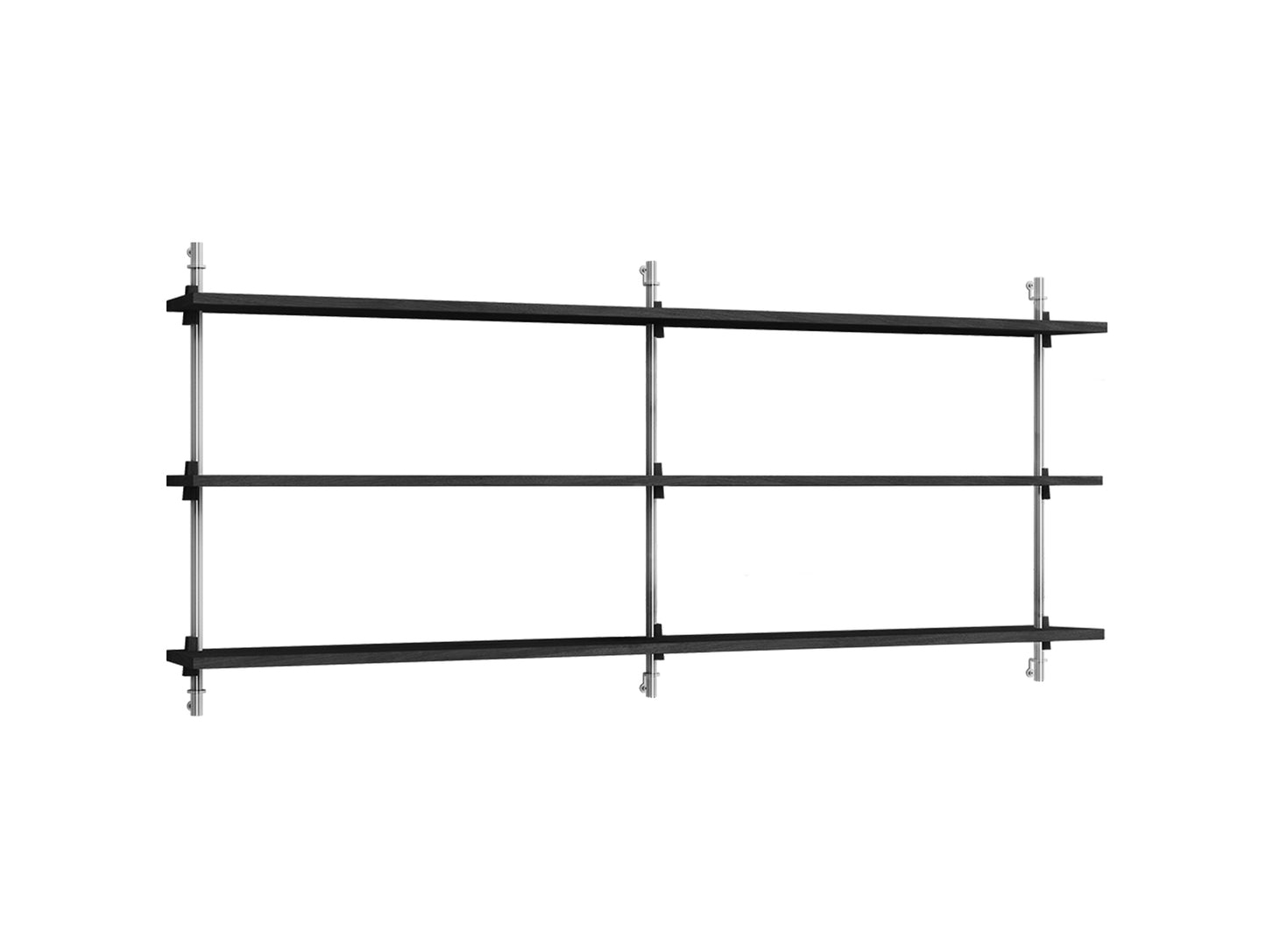 Wall Shelving System Sets WS.65.2.B by Moebe - Stainless Steel Uprights / Black Painted Oak