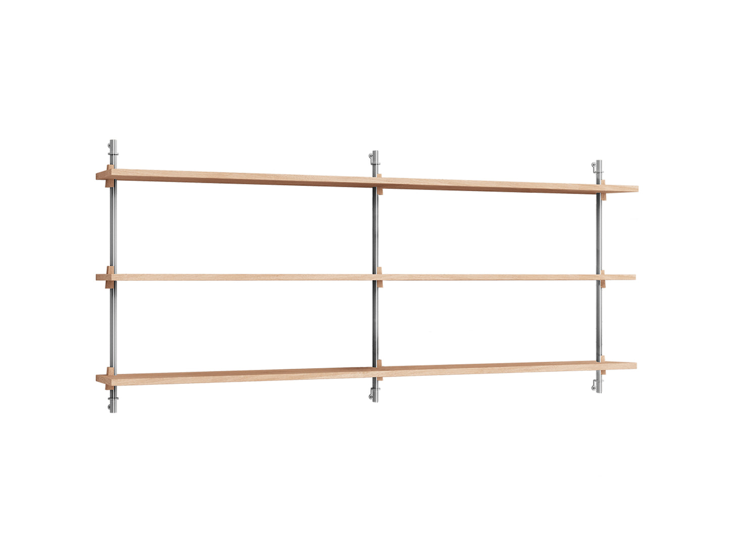 Wall Shelving System Sets WS.65.2.B by Moebe - Stainless Steel Uprights / Oiled Oak