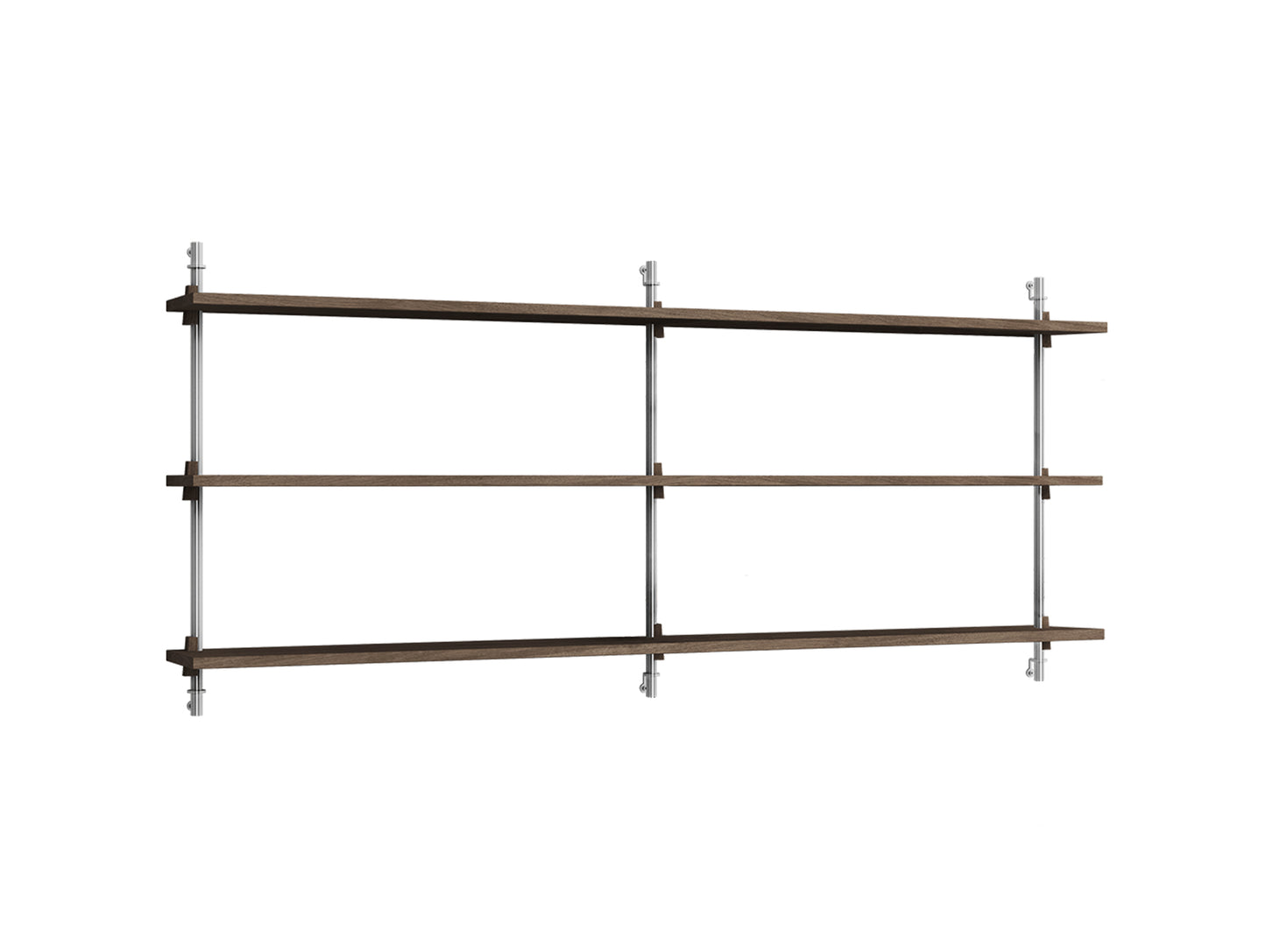 Wall Shelving System Sets WS.65.2.B by Moebe - Stainless Steel Uprights / Smoked Oak