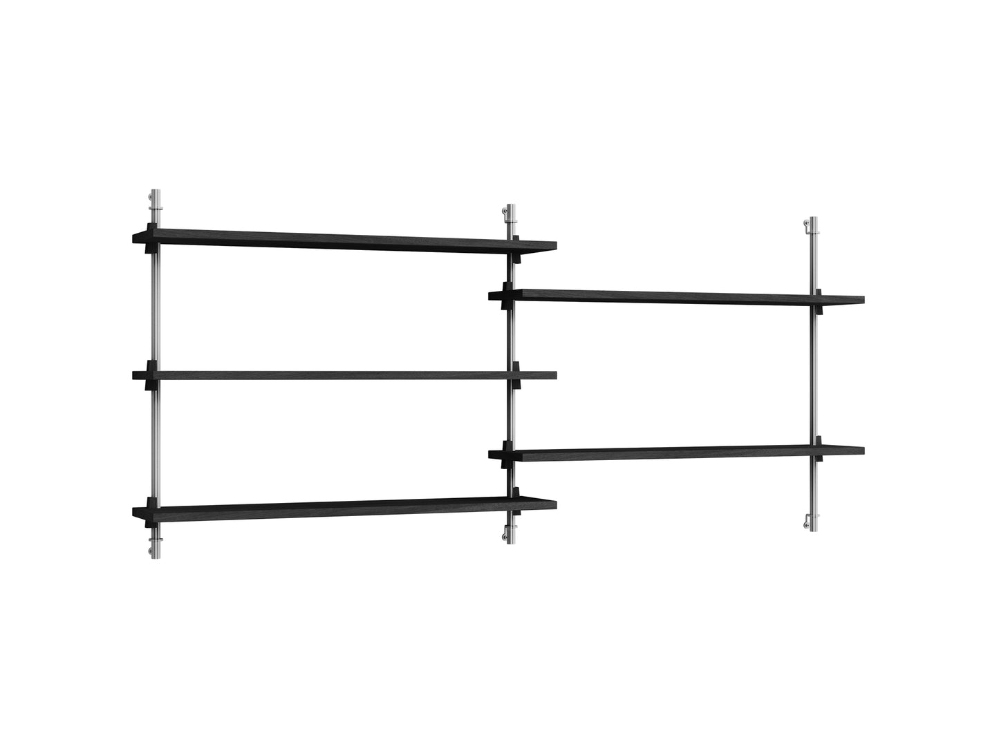 Wall Shelving System Sets WS.65.2 by Moebe - Stainless Steel Uprights / Black Painted Oak