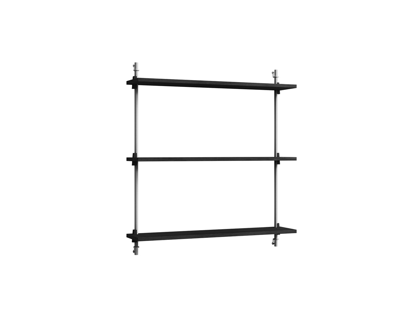 Wall Shelving System Sets (85 cm) by Moebe - WS.85.1 / Stainless Steel Uprights / Black Painted Oak