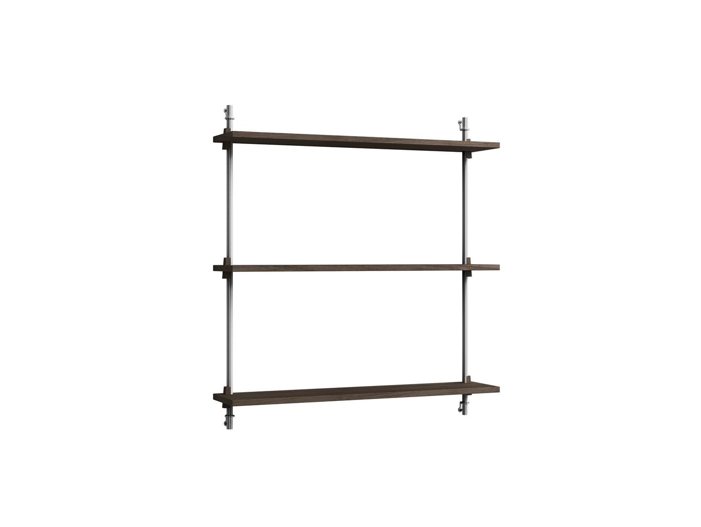Wall Shelving System Sets (85 cm) by Moebe - WS.85.1 / Stainless Steel Uprights / Smoked Oak