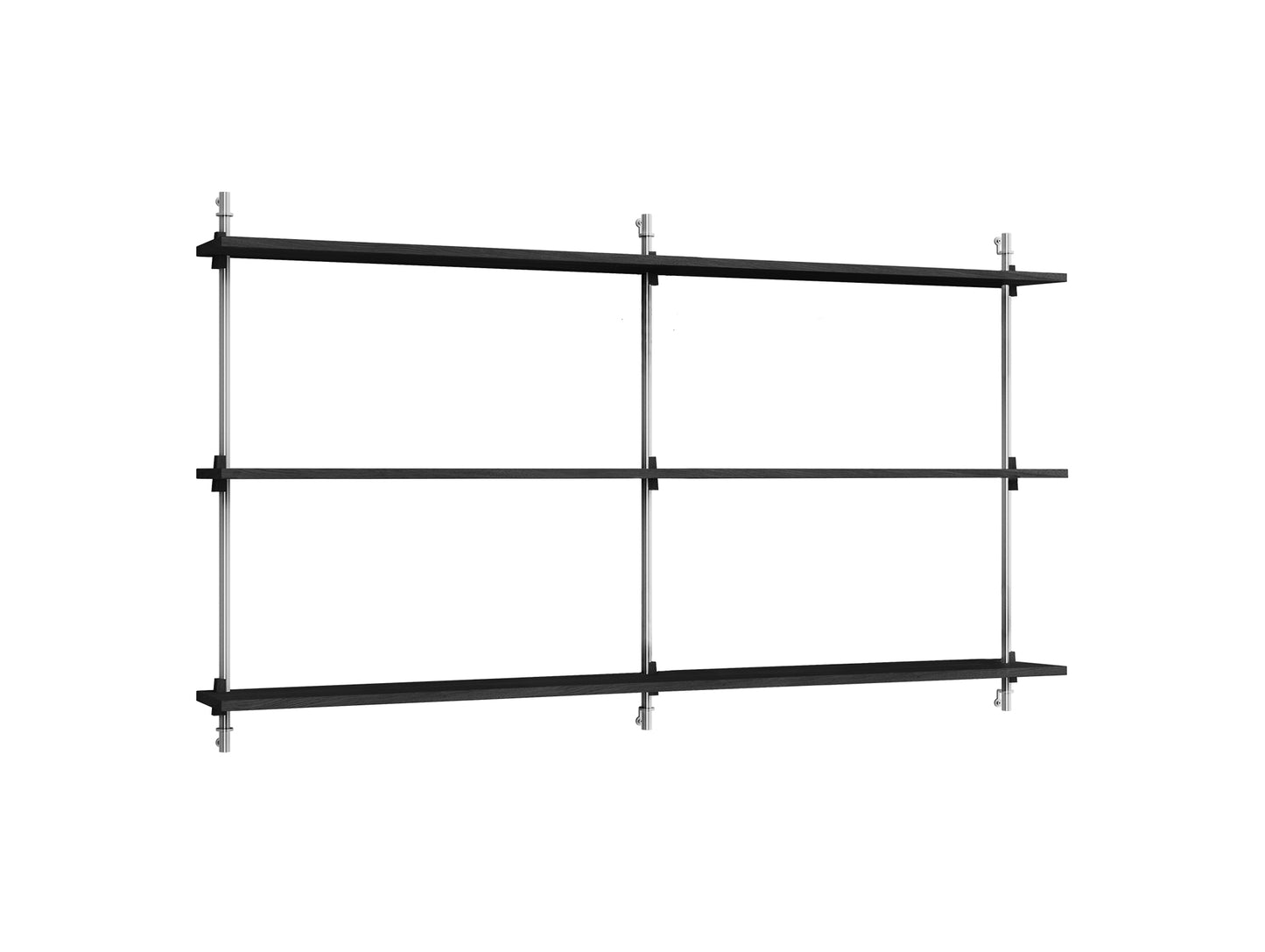 Wall Shelving System Sets (85 cm) by Moebe - WS.85.2.B / Stainless Steel Uprights / Black Painted Oak