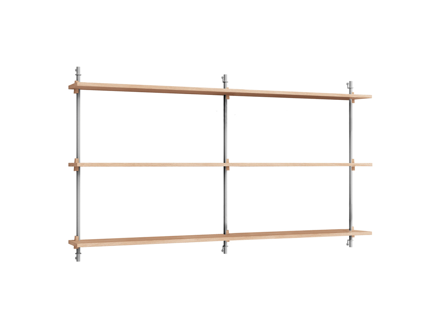 Wall Shelving System Sets (85 cm) by Moebe - WS.85.2.B / Stainless Steel Uprights / Oiled Oak