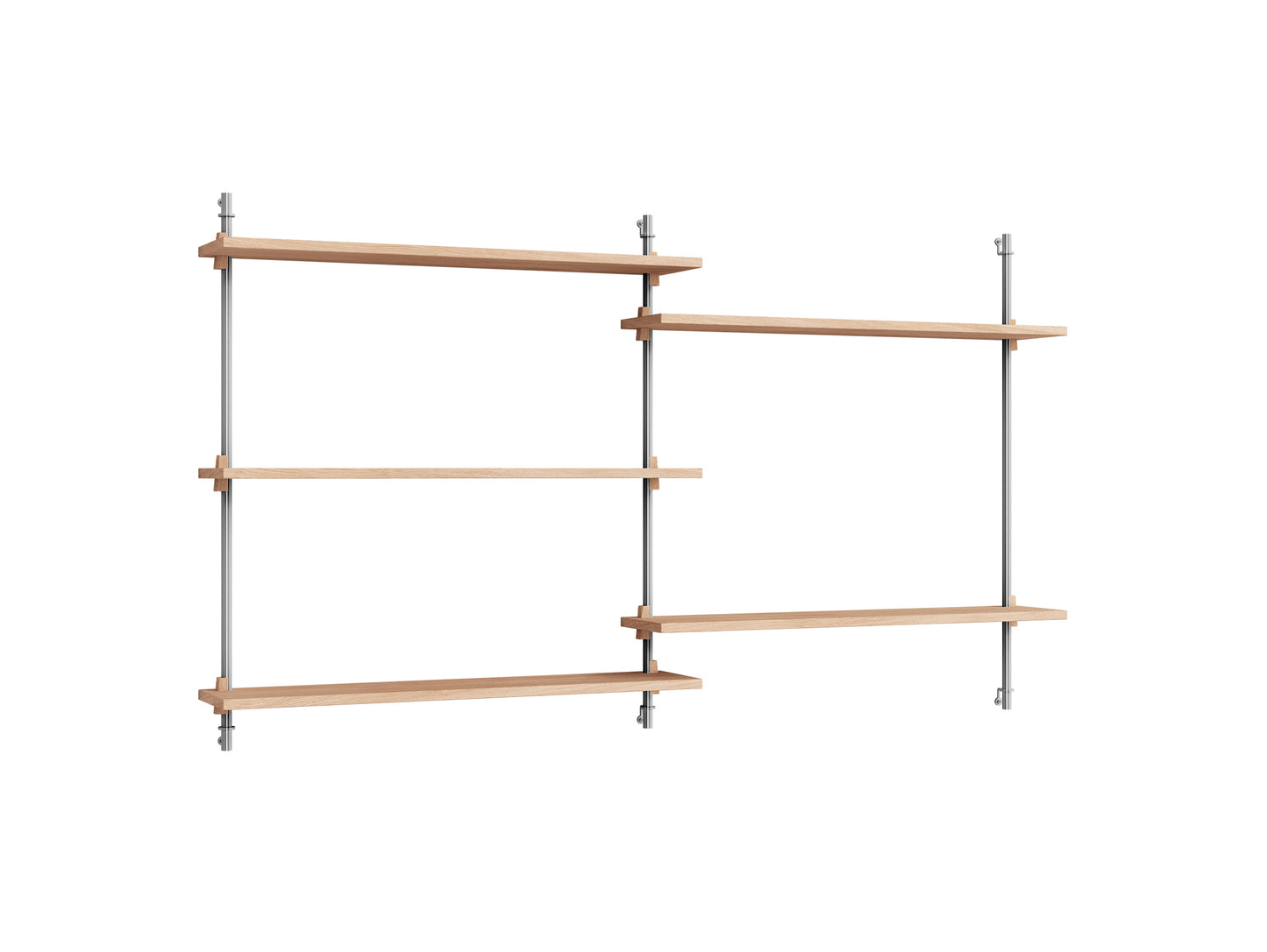 Wall Shelving System Sets (85 cm) by Moebe - WS.85.2 / Stainless Steel Uprights / Oiled Oak