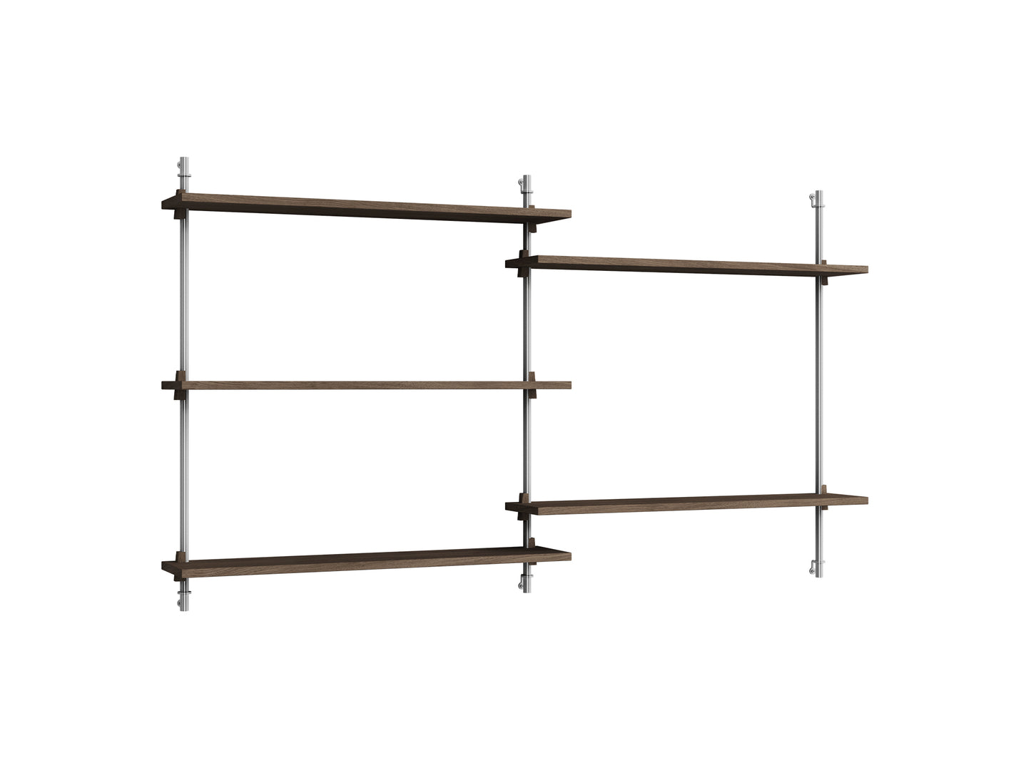 Wall Shelving System Sets (85 cm) by Moebe - WS.85.2 / Stainless Steel Uprights / Smoked Oak