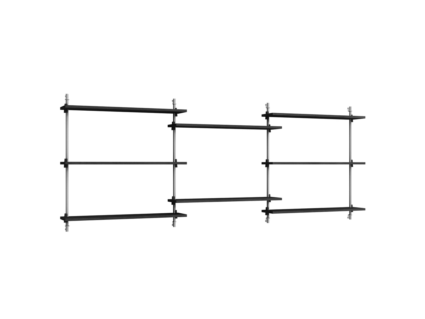 Wall Shelving System Sets (85 cm) by Moebe - WS.85.3 / Stainless Steel Uprights / Black Painted Oak