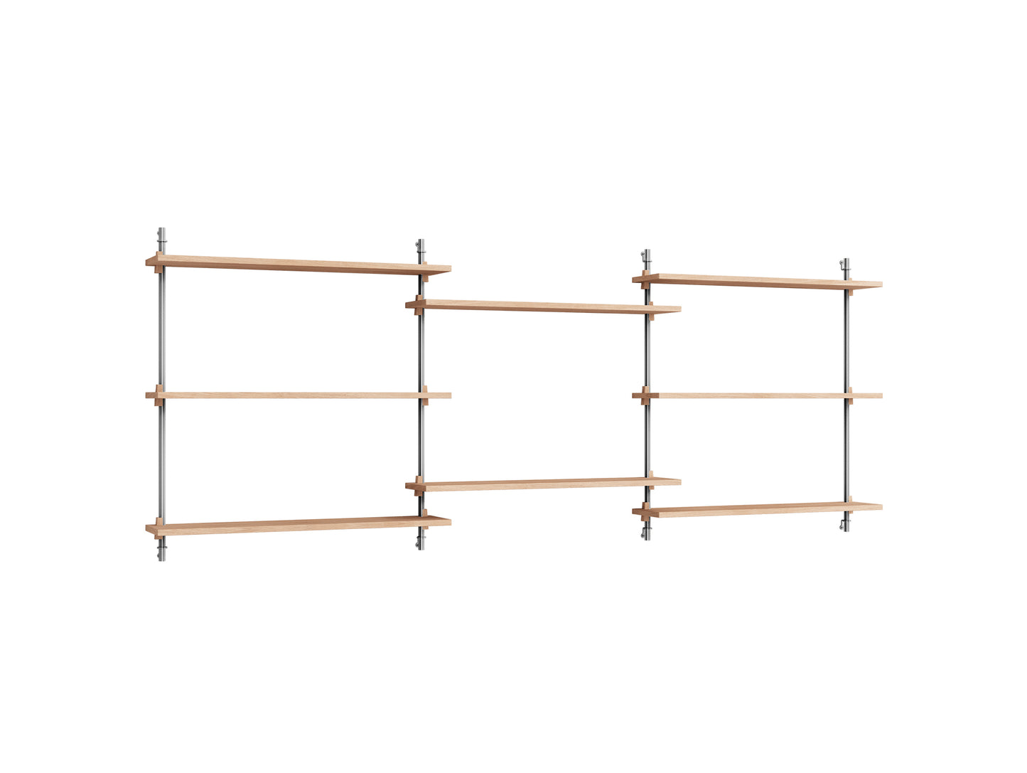 Wall Shelving System Sets (85 cm) by Moebe - WS.85.3 / Stainless Steel Uprights / Oiled Oak
