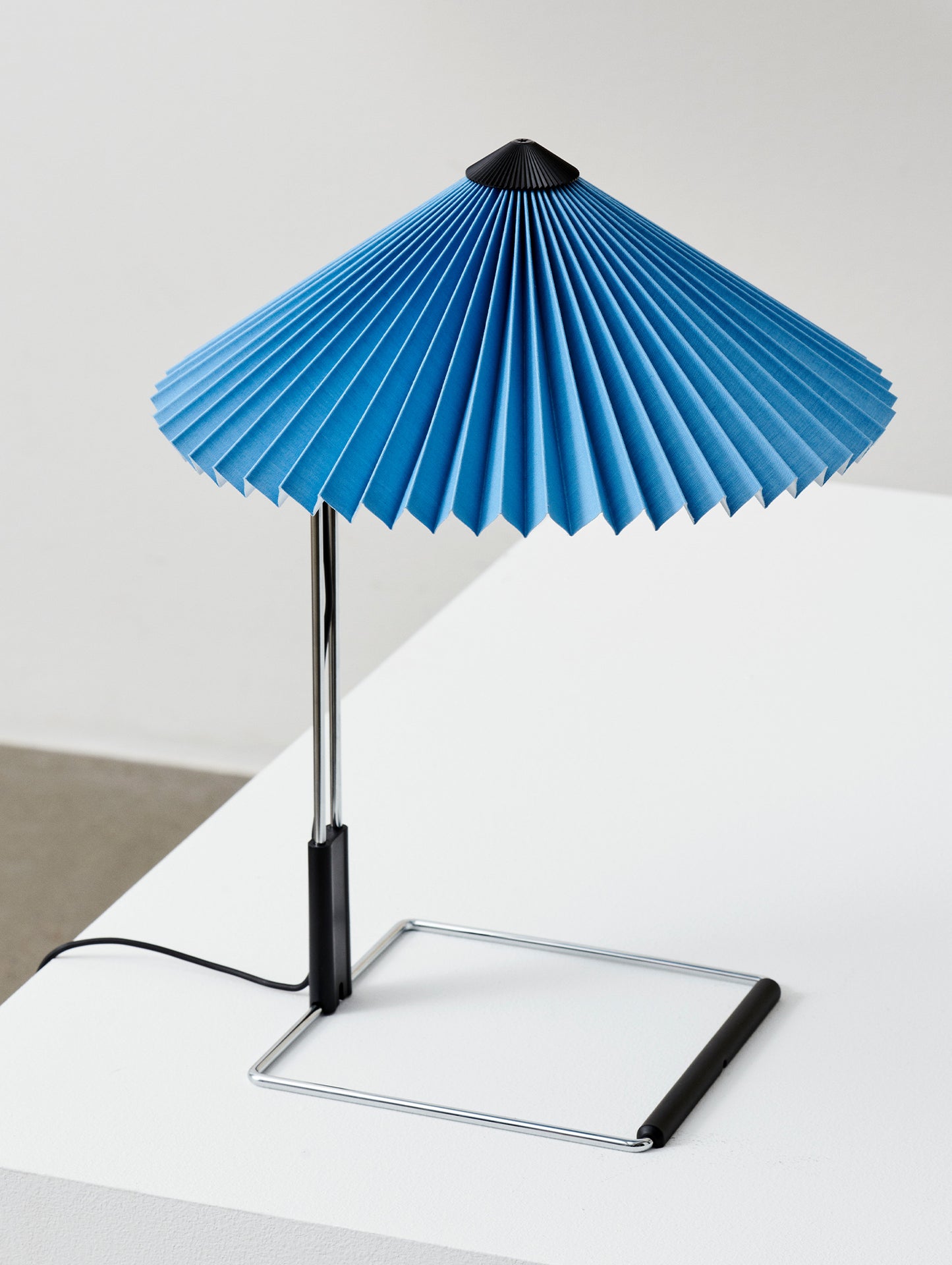 Matin Table Lamp - Mirror Plated Steel Base / Placid Blue Shade by HAY