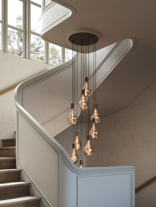 Nine Pendant with Voronoi II by Tala - White Canopy / Brass Grip with Walnut Pendants