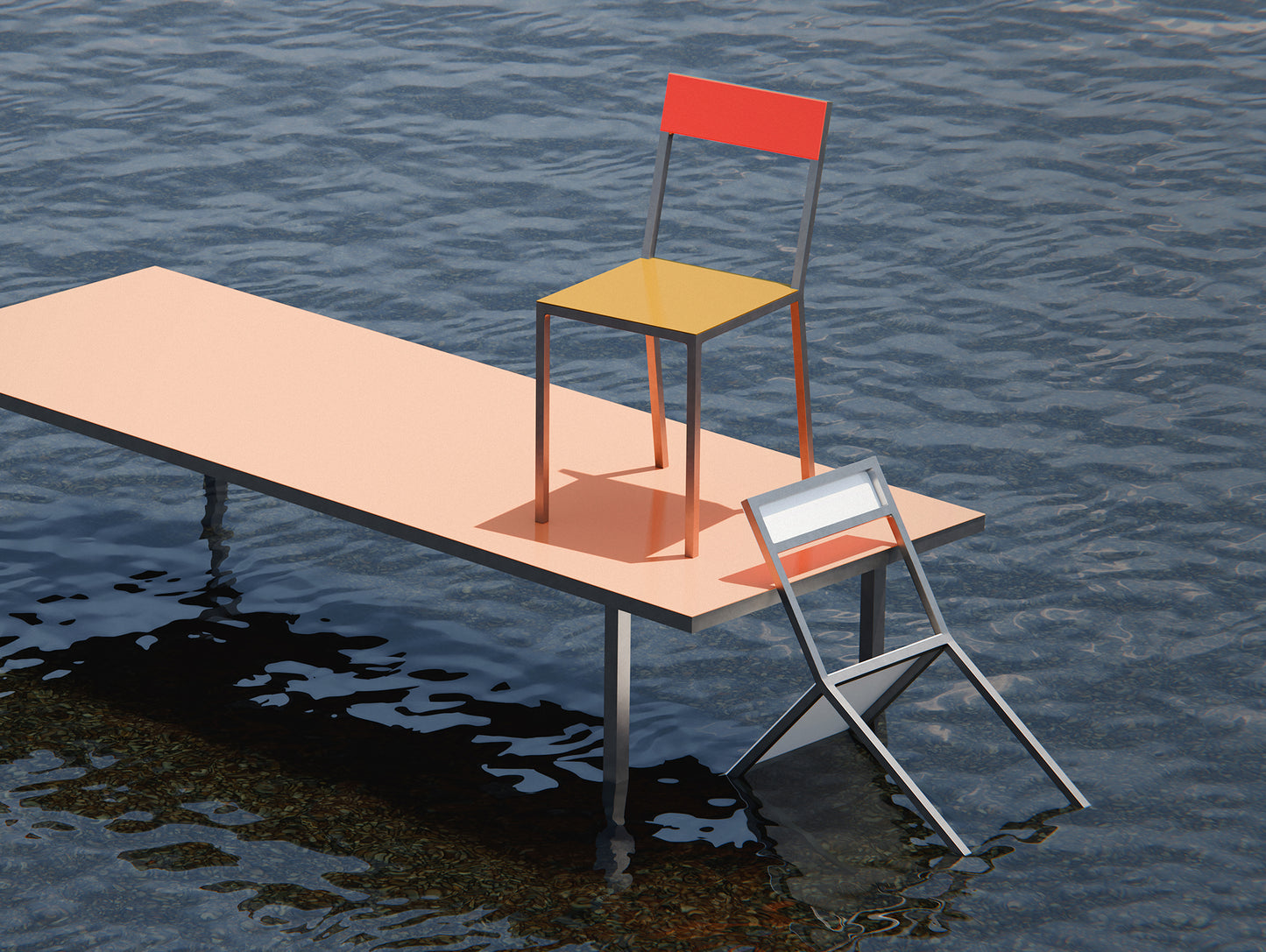 Alu Chair by Valerie Objects - Curry Seat / Red Back