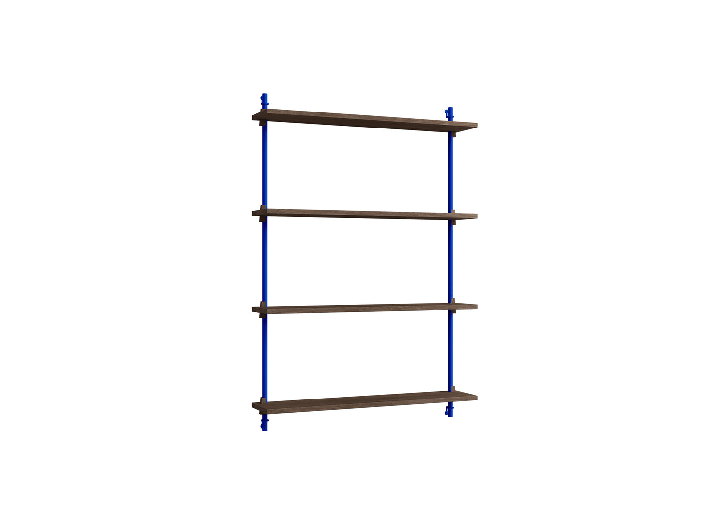 Wall Shelving System Sets (115 cm) by Moebe - WS.115.1 / Deep Blue Uprights / Smoked Oak