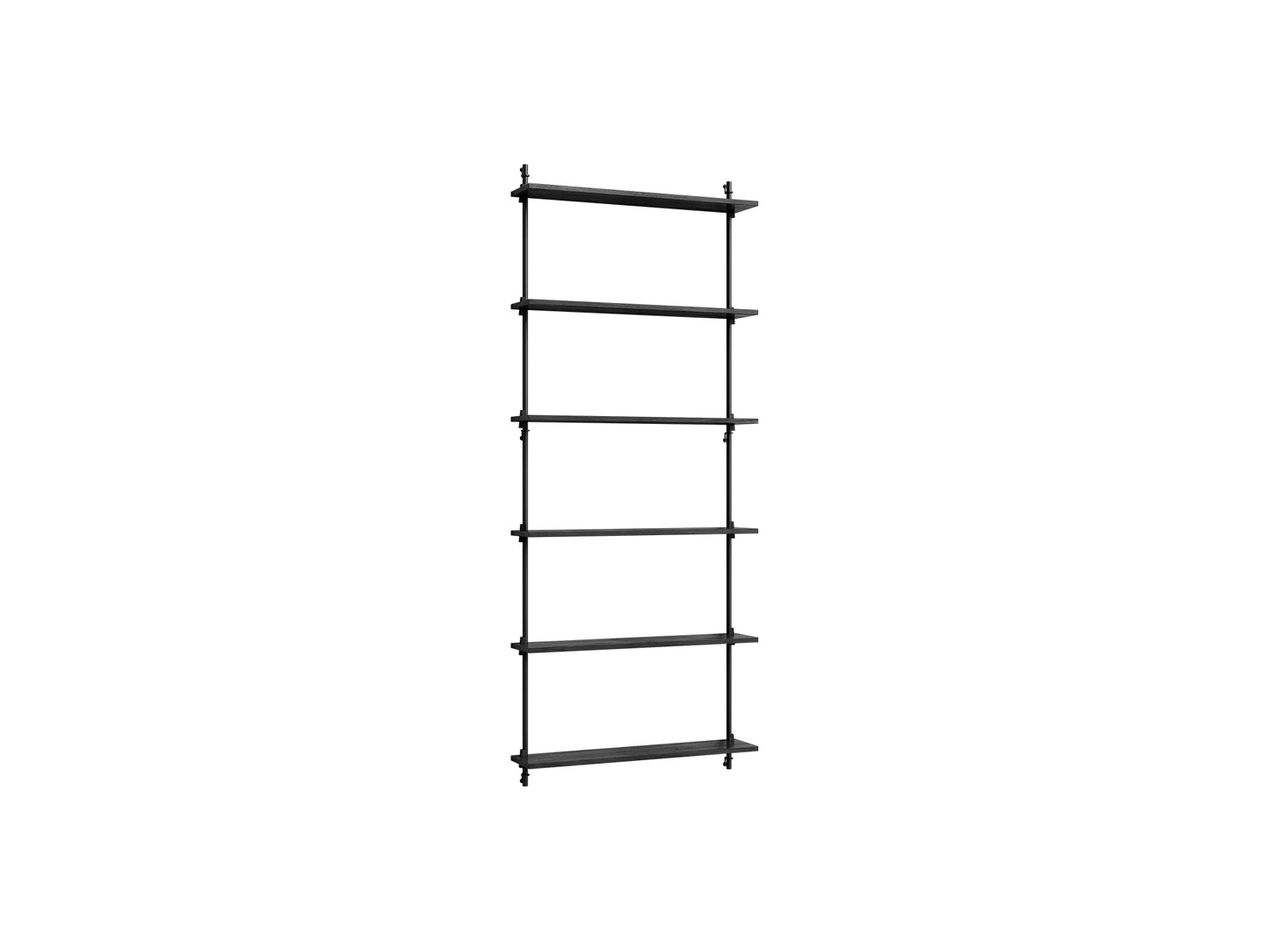 Wall Shelving System Sets (200 cm) by Moebe - WS.200.1 / Black Uprights / Black Painted Oak