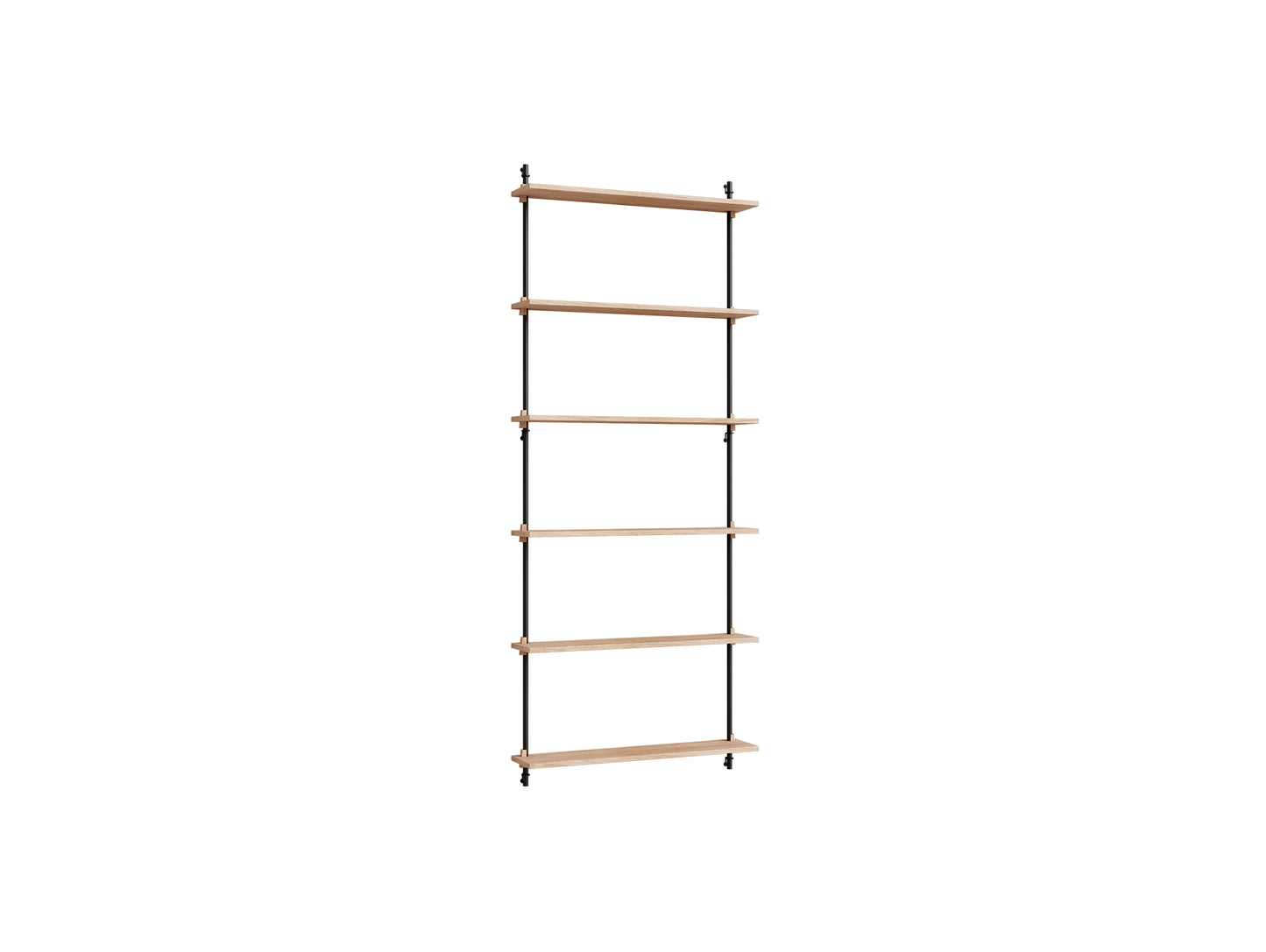 Wall Shelving System Sets (200 cm) by Moebe - WS.200.1 / Black Uprights / Oiled Oak